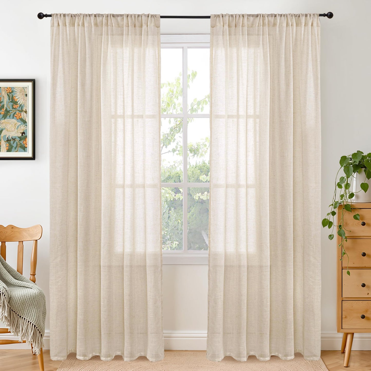 BGment Linen Sheer Curtains 84 Inches Long 2 Panels Set for Living Room | Light Filtering Drapes with Rod Pocket Lightweight Window Treatments for Bedroom, 52 X 84 Inch Length