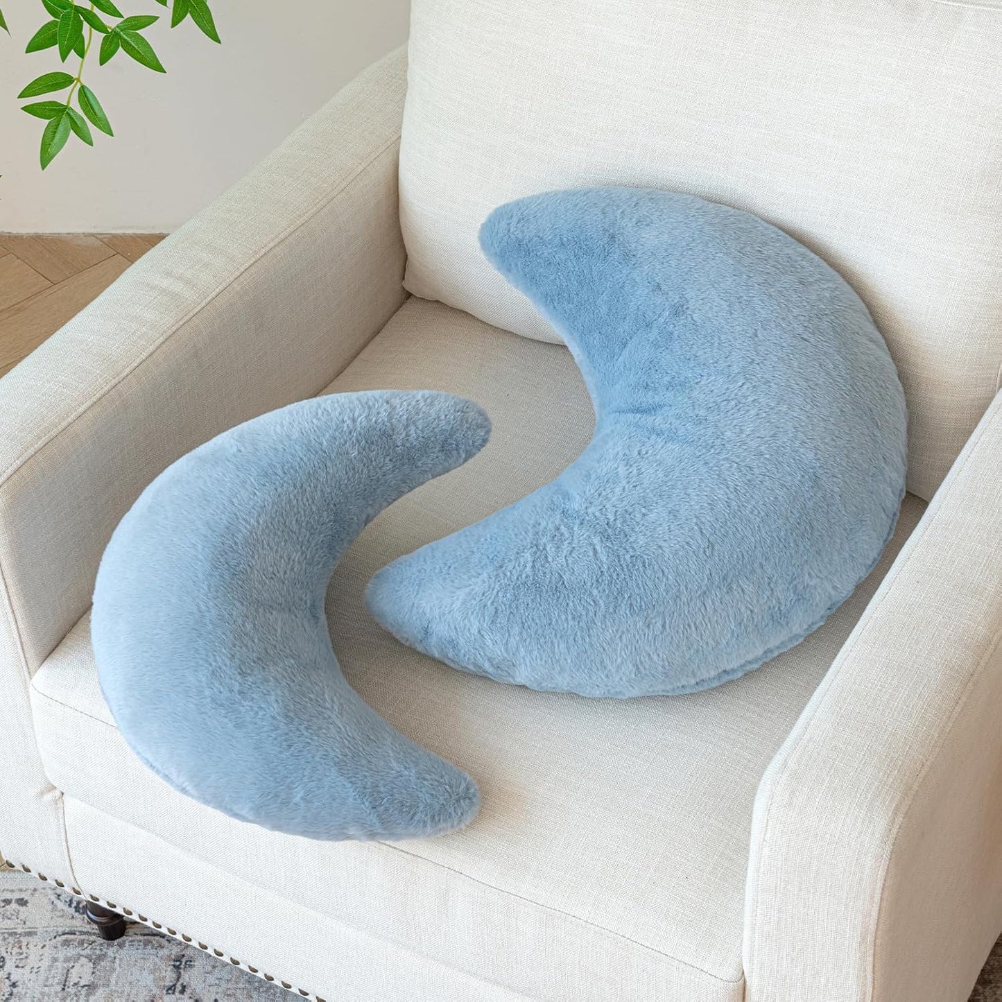 Moon Pillow, Decorative Throw Pillows with Soft Faux Rabbit for Bed Couch, Moon Shaped Pillows Plush Floor Cushions Room Decor Pillow for Sofa Bedroom Living Room