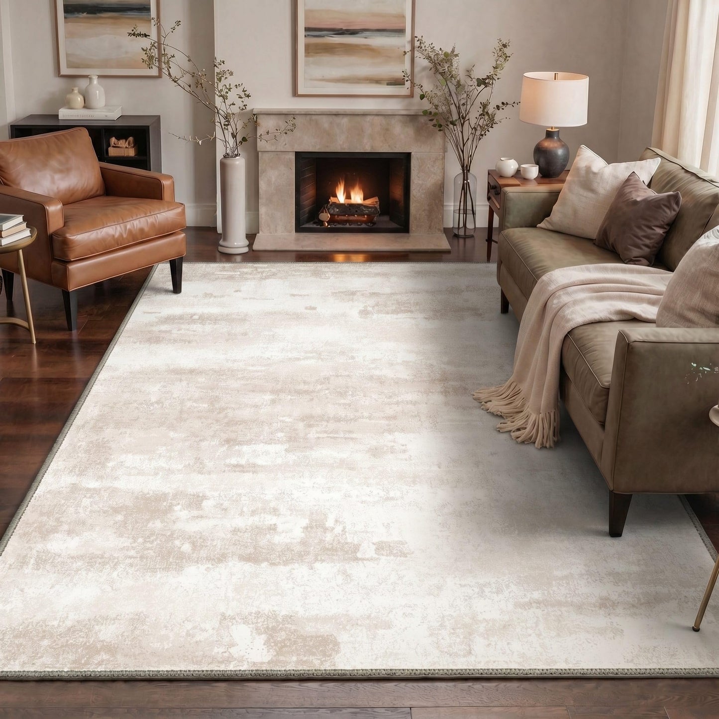 BEIMO 5x7 Green Abstract Area Rug, Washable Non-Slip for Bedroom | Soft Low-Pile Carpet, Lightweight and Easy to Vacuum, Sage Living Rooms, Dining Rooms, Bedrooms, and Home Offices