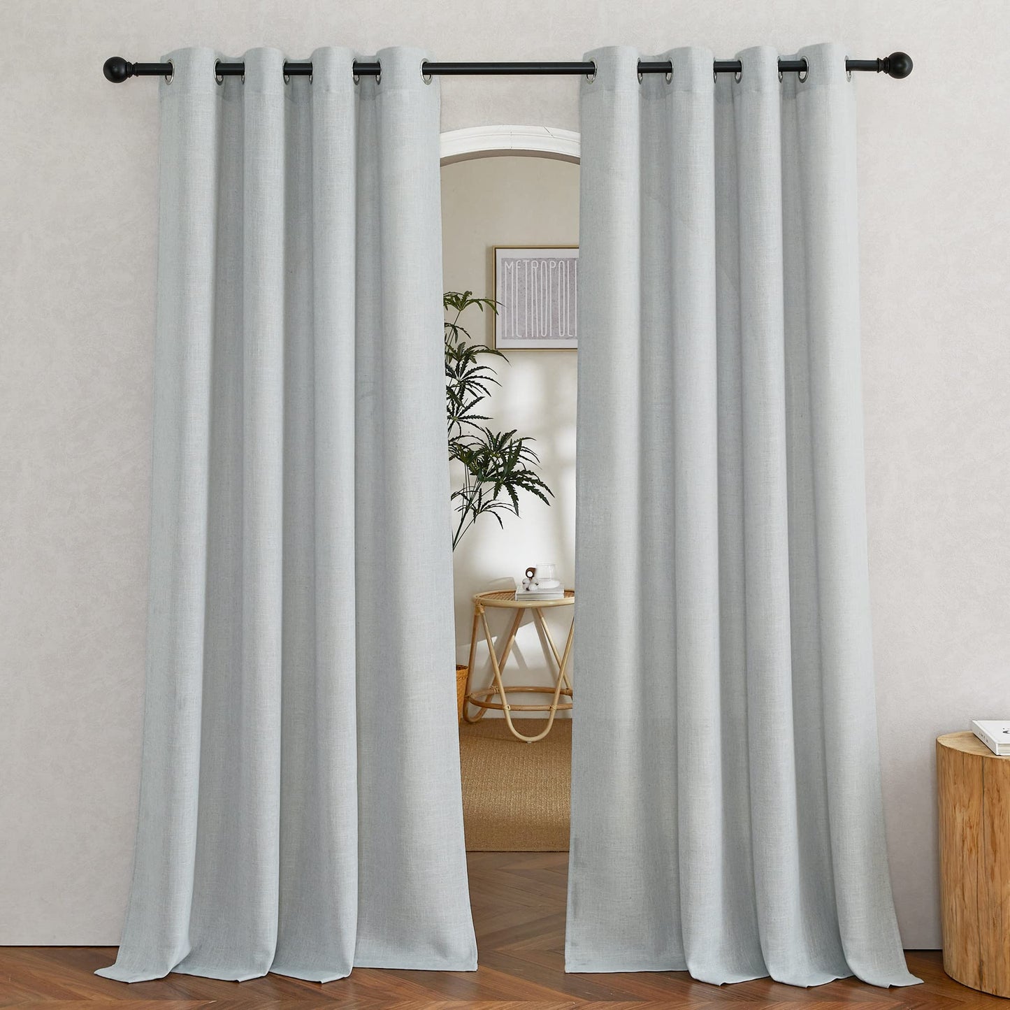 NICETOWN White Sheer Linen Curtains for Living Room 84 inch Length 2 Panels Set, Grommet Semi Sheer Privacy with Light Filtering Flax Window Treatments for Bedroom, W52 x L84