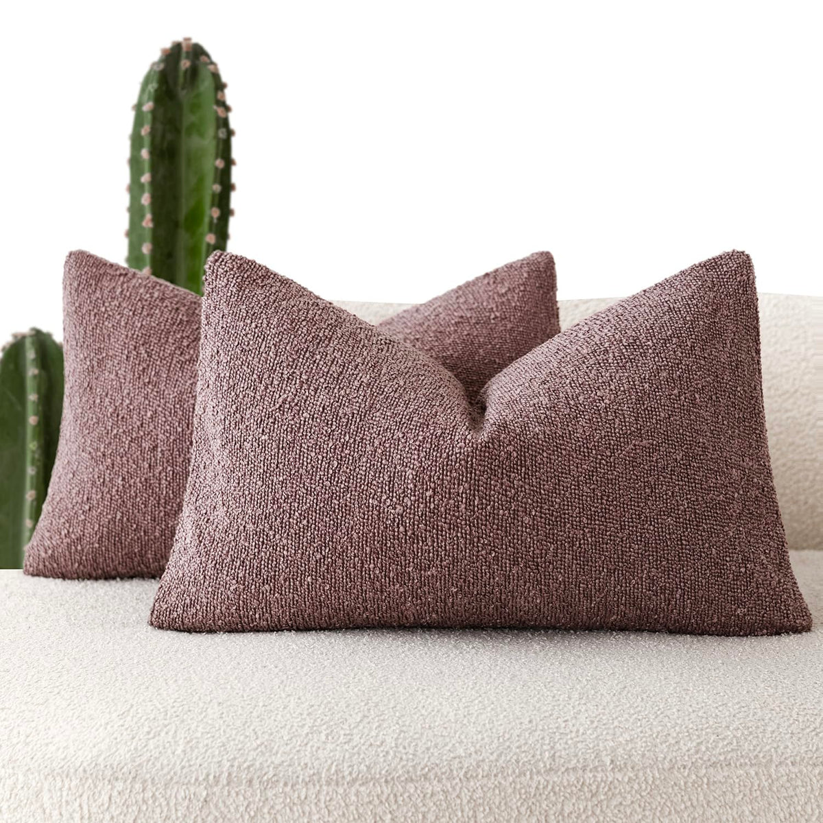 Foindtower Pack of 2, 20 x 20 Inch, Decorative Textured Boucle Throw Pillow Covers Accent Solid Pillow Cases Cozy Soft Couch Cushion Case for Chair Sofa Bedroom Living Room Home Decor, Cream White