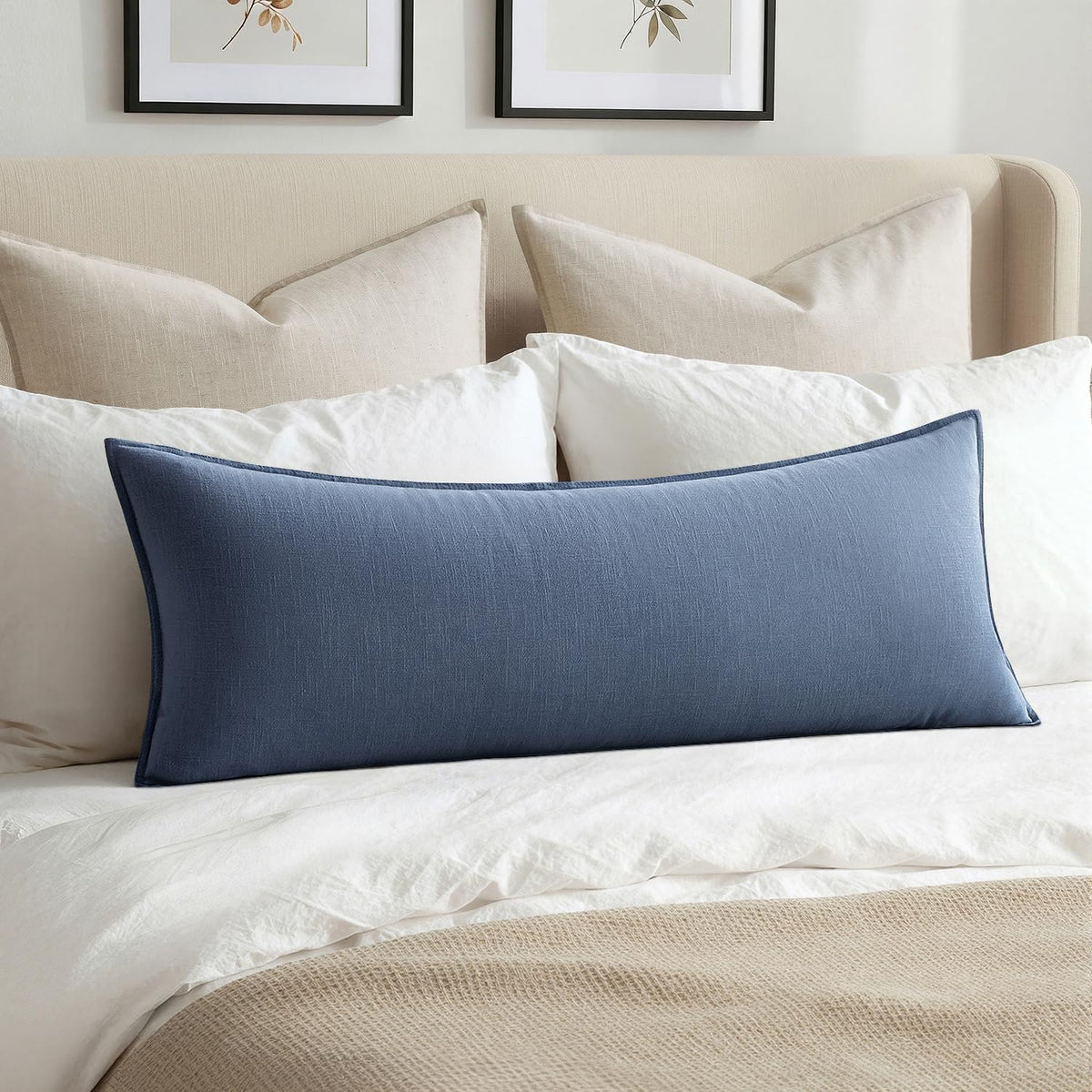 MIULEE Decorative Linen Lumbar Pillow Cover 14x36 Inch Natural Beige | Boho Farmhouse Neutral Couch Long Throw Pillow for Bed, Pack of 1 Accent Modern Pillowcase, Sofa Livingroom Home Decor