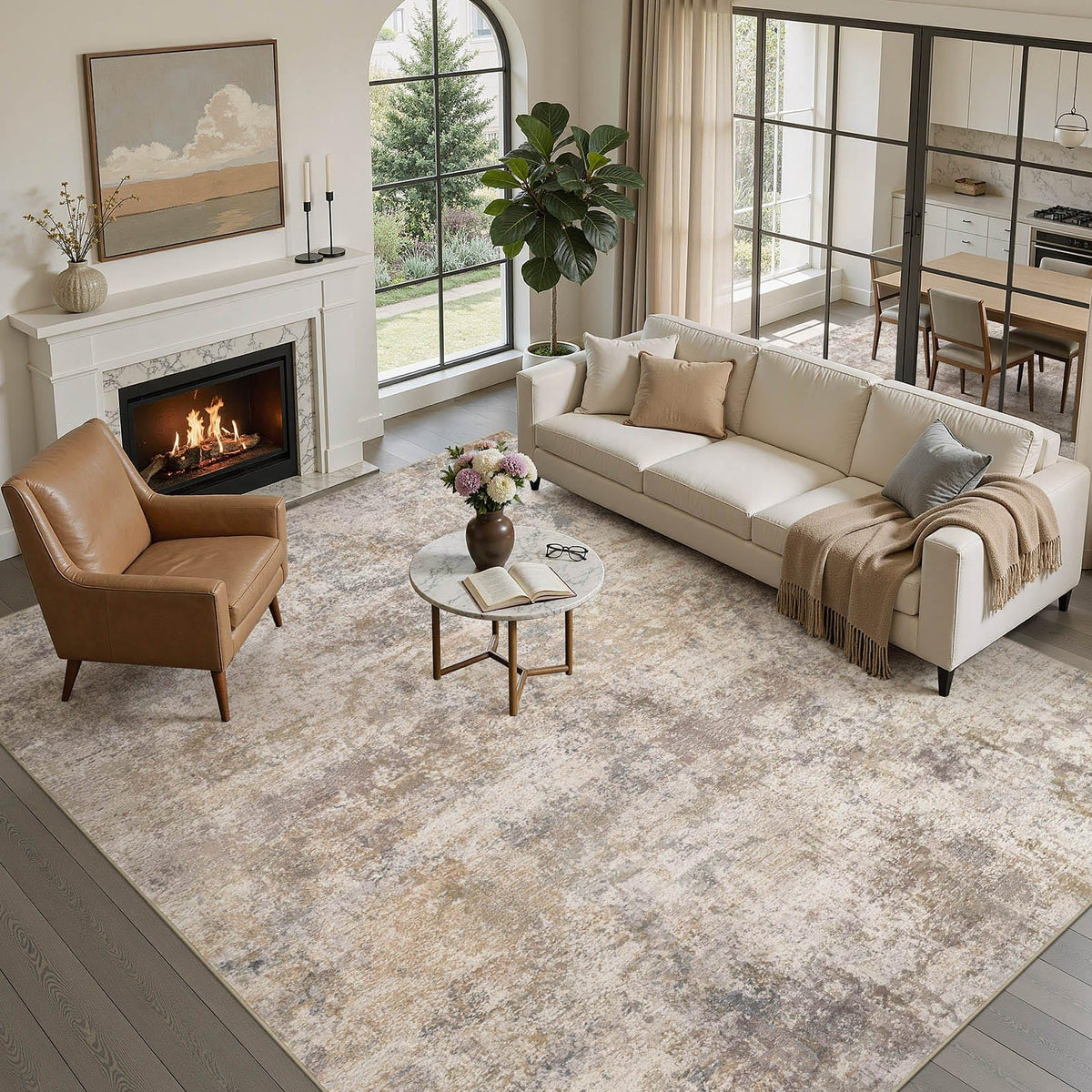 kakania 9x12 Washable Area Rug: Non Slip Soft Thin Carpet, Boho Geometric Modern Decor, Easy Clean Indoor Floor Large Rugs for Living Room Bedroom Kids Dorm Office Dining - Brown