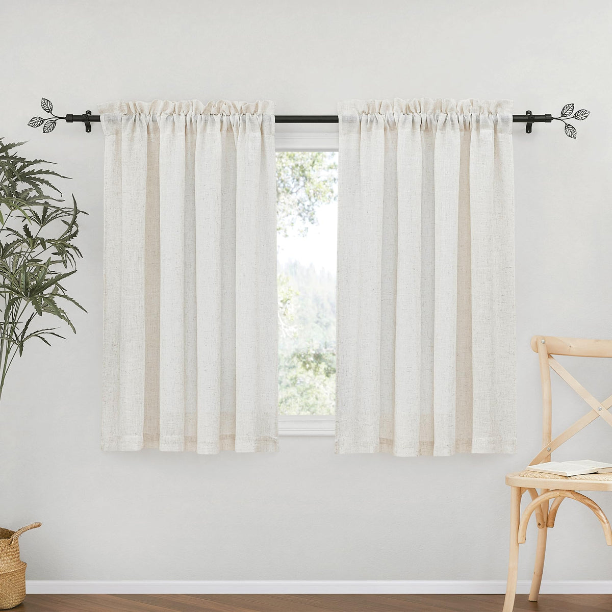 RYB HOME White Semi Sheer Curtains 84 inches Long for Living Room | Half Privacy, Linen Textured, Sheer Light Filtering, Vertical Window Drapes, for Bedroom Dining, White, W52 x L84, 2 Panels