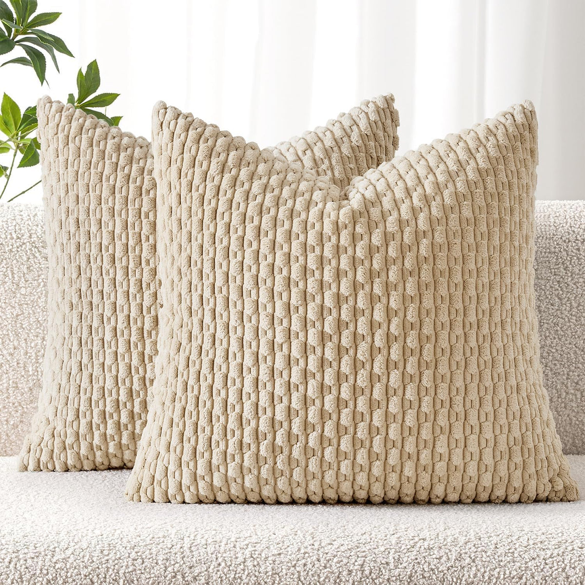 MIULEE Decorative Throw Pillow Covers 18x18 Sage Green Textured Corduroy | Pack of 2 Striped Pillow Covers Modern Farmhouse Home Decor for Couch Bed Sofa Living Room