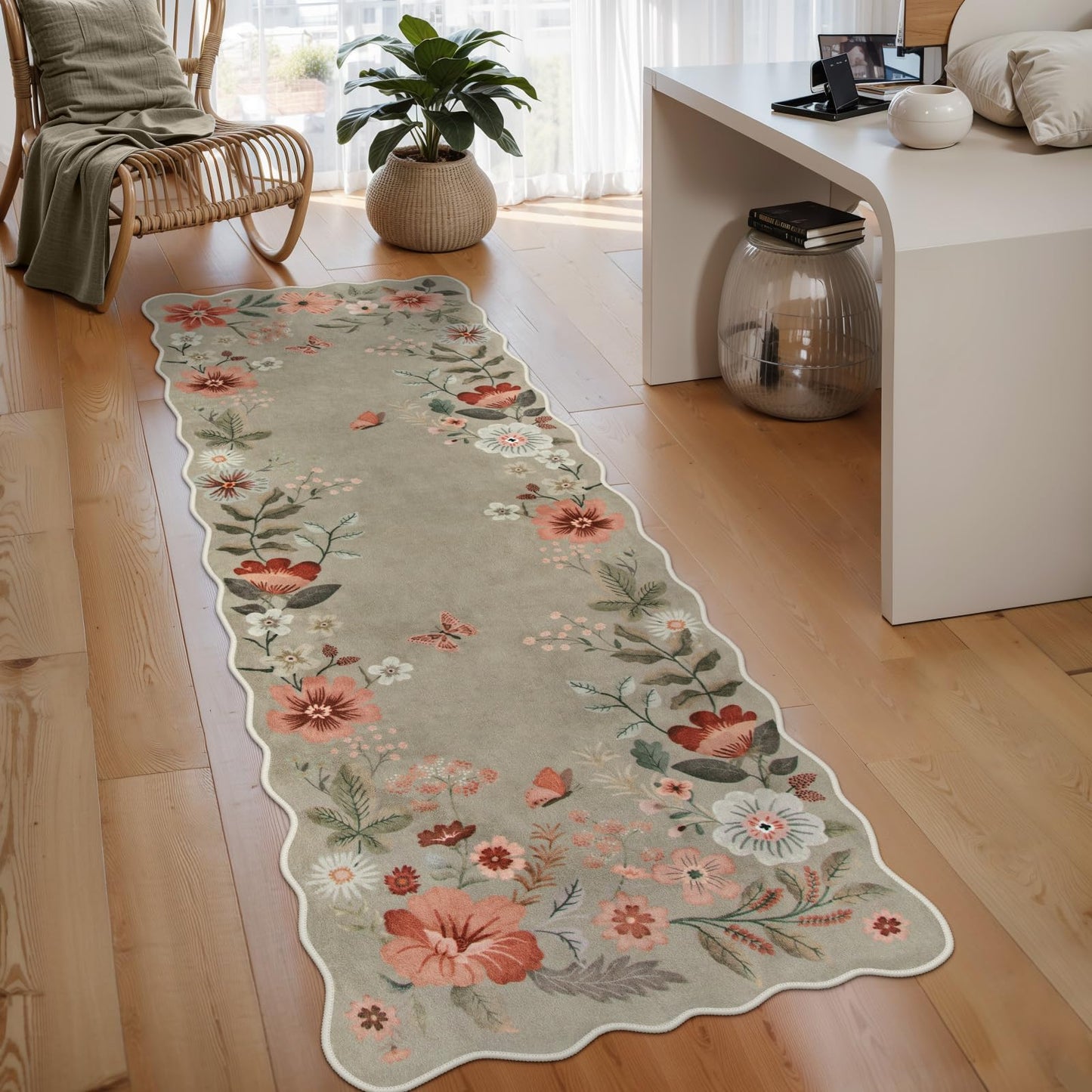 Lahome Floral Rugs for Living Room, 5x7 Area Rugs Ultra-Thin Soft Washable Rug, Non-Slip Bedroom Rug Stain Resistant Boho Flore Carpet for ‎Dining Room Office (5x7ft,Black/Grey)
