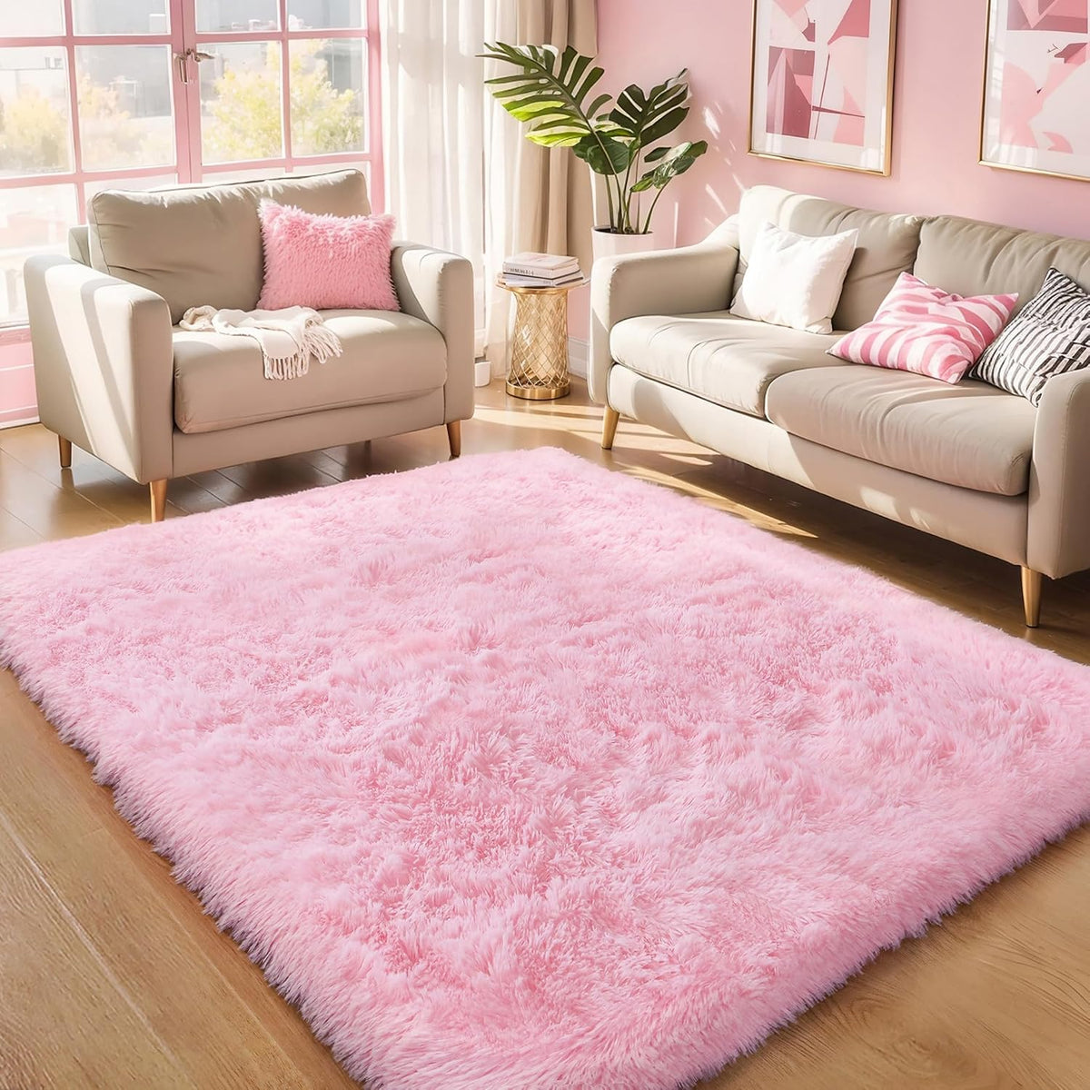Pink Fluffy 4x6 Area Rugs for Bedroom Girls, Plush Washable Carpet | Area Rug for Kids Room, Nursery, Dorm Room, Non Slip Shaggy Floor Carpet