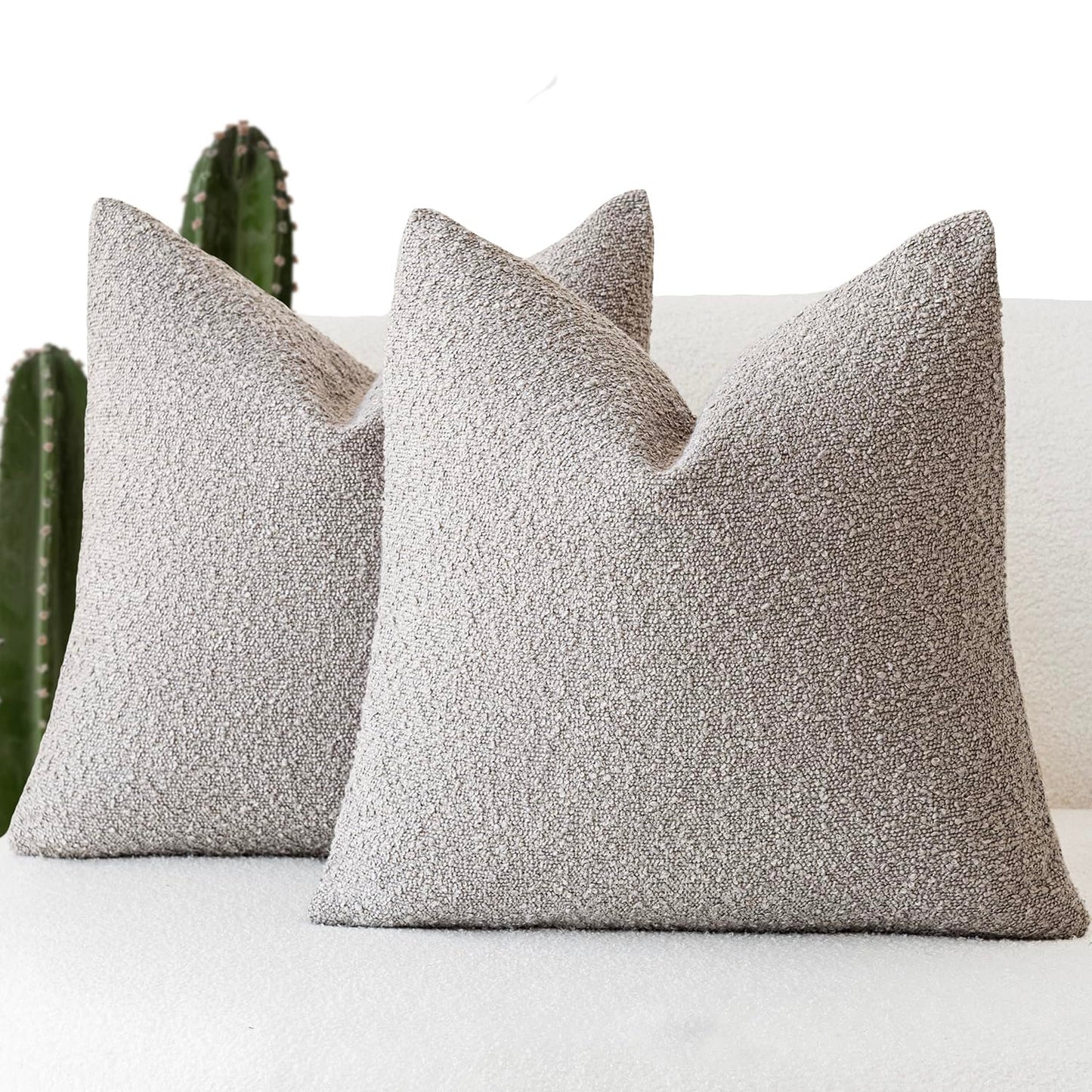 Foindtower Pack of 2, 20 x 20 Inch, Decorative Textured Boucle Throw Pillow Covers Accent Solid Pillow Cases Cozy Soft Couch Cushion Case for Chair Sofa Bedroom Living Room Home Decor, Cream White