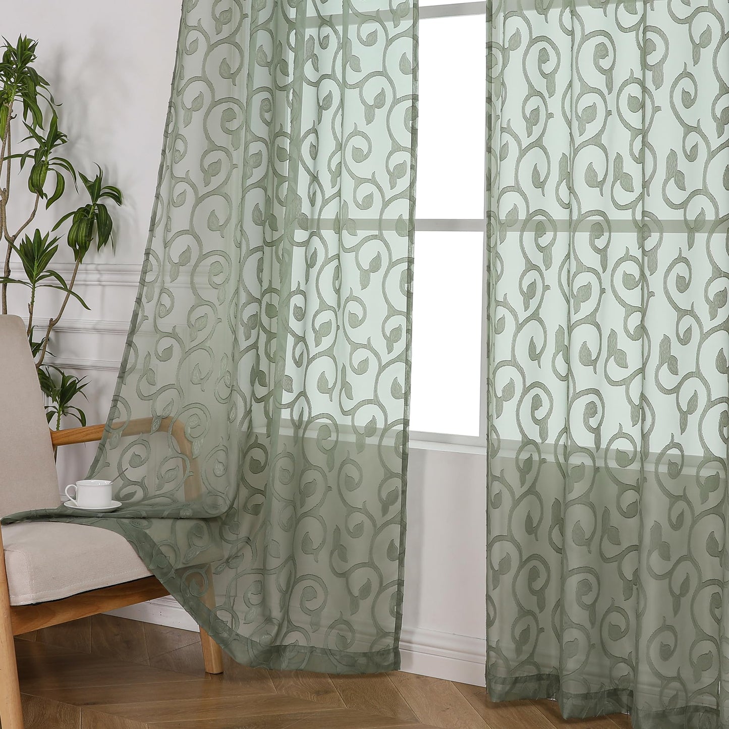 Furman Ivory Sheer Curtains 84 inches Long for Bedroom Living Room 2 Panels Set, Jacquard Clip Light Filtering Semi Sheer Curtain Rod Pocket Window Drapes, 2 Pcs Each 40 W 84 L