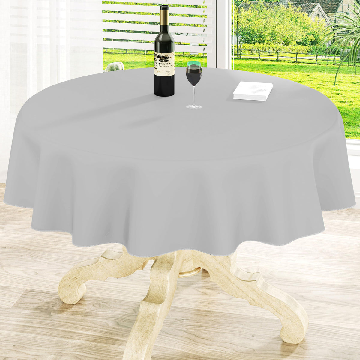 Round Navy Blue Vinyl Waterproof Tablecloth with Flannel Backed | Spillproof Wipe Clean Table Cloth, Plastic Flannel Backing for Dining, Buffet Parties Picnic Camping, 60"
