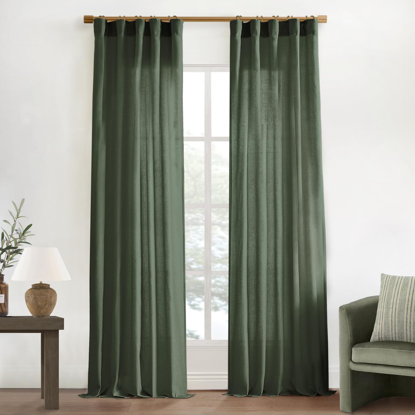 Linen Cotton Curtains for Living Room, Cream Off White Natural Fabric Light Filtering Semi Sheer Curtains 84 Inches Long, Ivory Pleated Farmhouse Curtain Drapes 84 Inch Length 2 Panels Set Dining Room