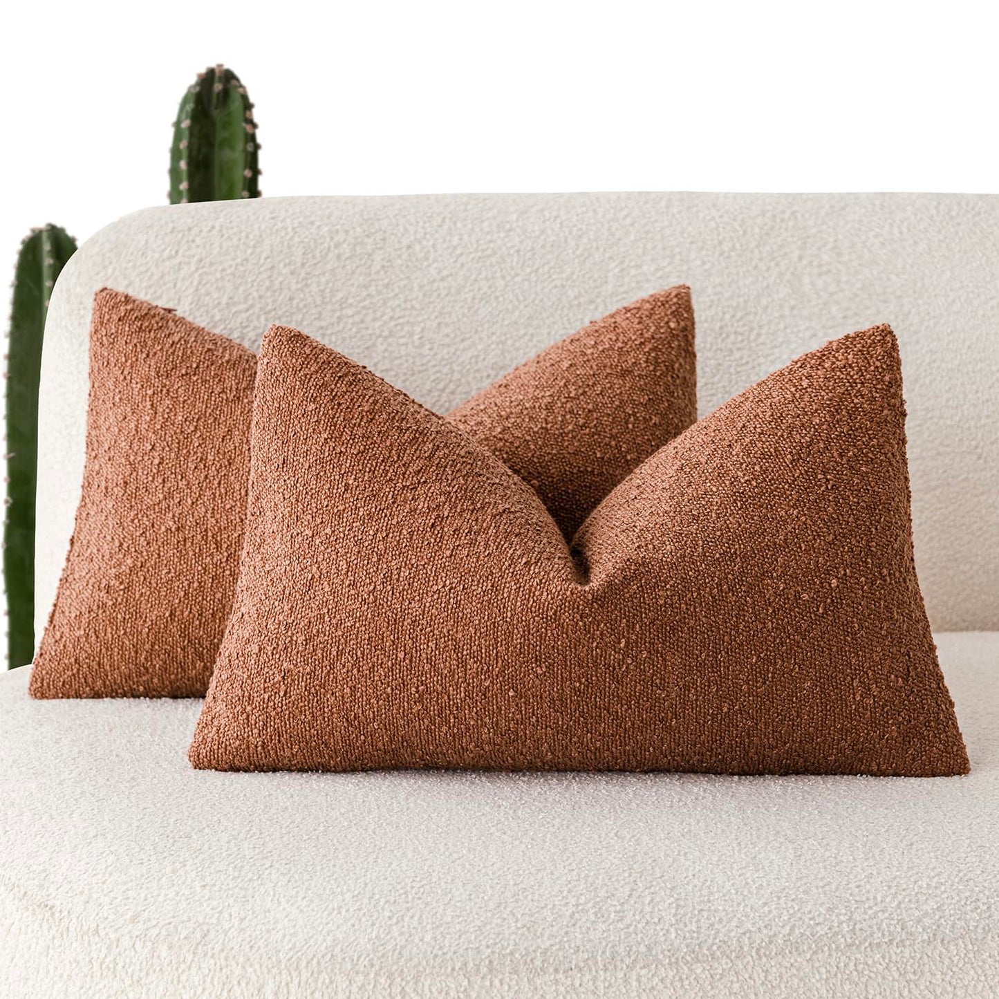Foindtower Pack of 2, 20 x 20 Inch, Decorative Textured Boucle Throw Pillow Covers Accent Solid Pillow Cases Cozy Soft Couch Cushion Case for Chair Sofa Bedroom Living Room Home Decor, Cream White