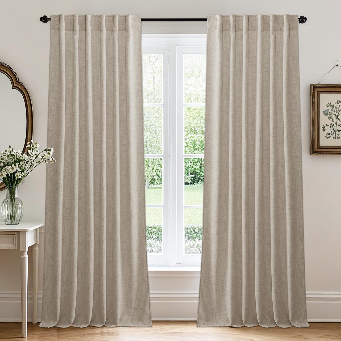 RYB HOME White Sheer Curtains for Living Room Patio Glass Door, W52 x L95 | Linen Texture, Light Filtering Privacy, Airy Translucent, Back Tab, Bedroom Office Balcony, W52 x L95, 2 Panels