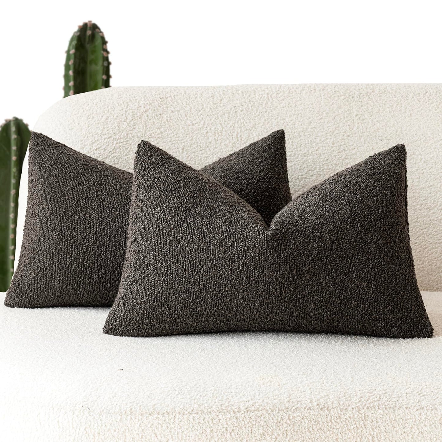 Foindtower Pack of 2, 20 x 20 Inch, Decorative Textured Boucle Throw Pillow Covers Accent Solid Pillow Cases Cozy Soft Couch Cushion Case for Chair Sofa Bedroom Living Room Home Decor, Cream White