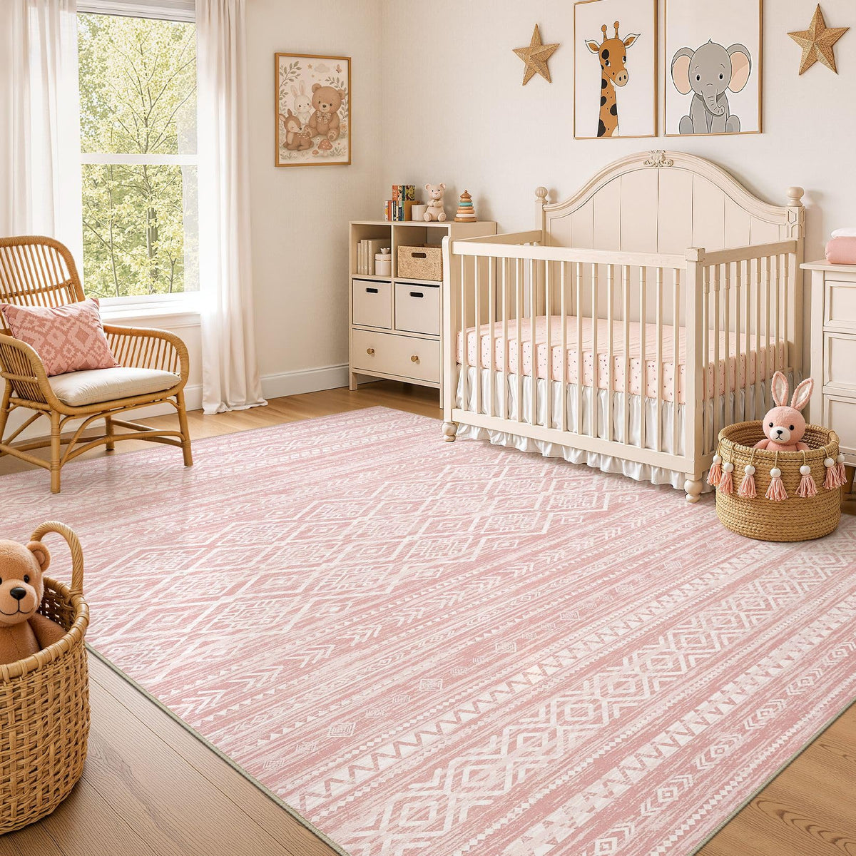Nakagishi Boho 5x7 Area Rug Living Room Rugs Machine Washable Beige/Brown | Soft, Pet & Kid Friendly, Carpet for Living Room/Bedroom/Office/Kitchen/Nursery, Daily Home Decor Stain Resistant Moroccan