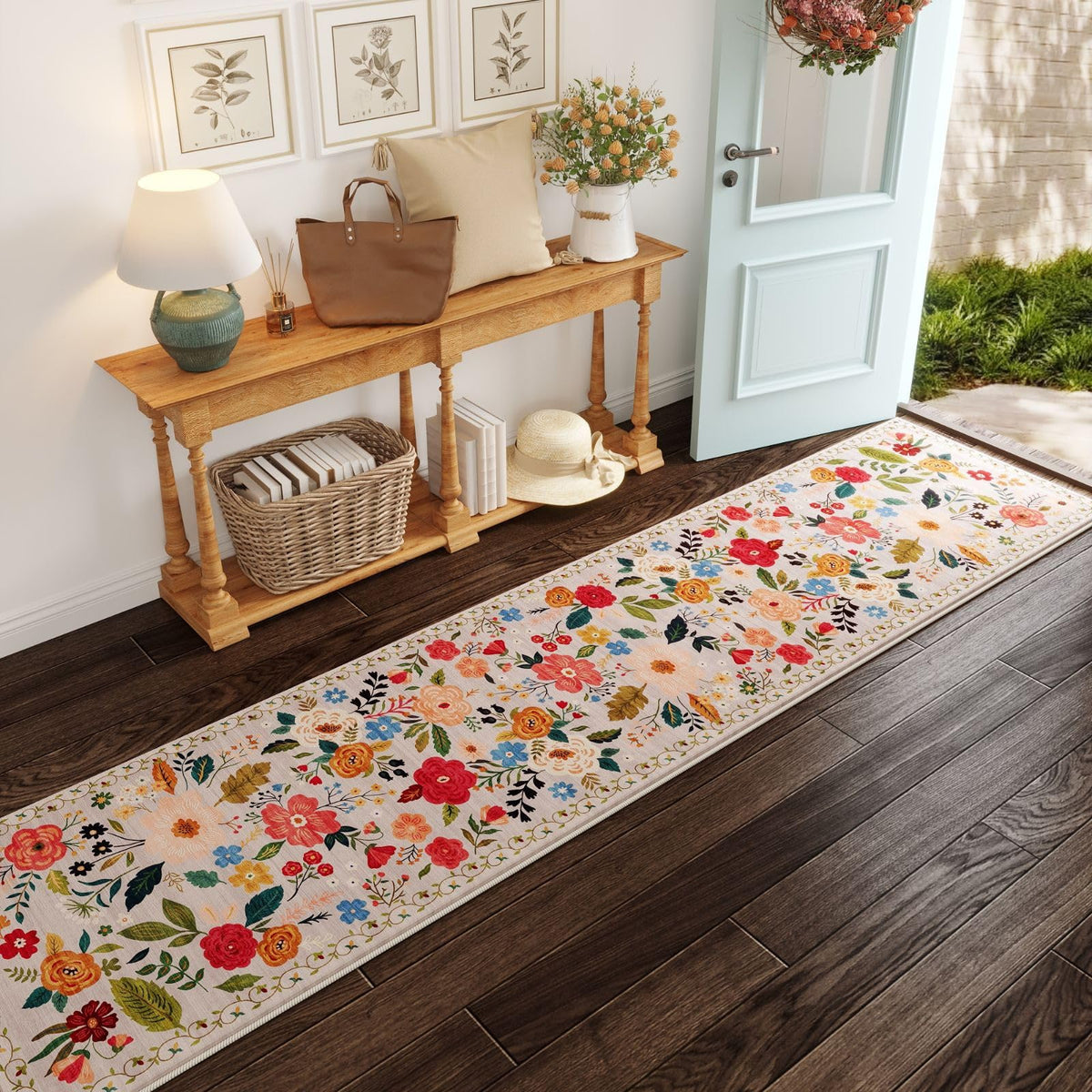 Rugcomf Living Room Rug 5x7 Rug Machine Washable Boho Area Rug Non Slip Floral Vintage Low Pile Large Rugs for Living Room, Bedroom, Farmhouse, Dining Room, Kids Playroom(Black)