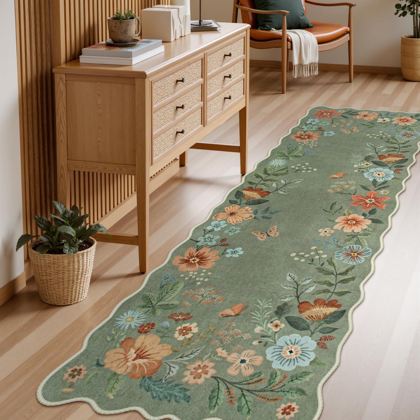 Lahome Floral Rugs for Living Room, 5x7 Area Rugs Ultra-Thin Soft Washable Rug, Non-Slip Bedroom Rug Stain Resistant Boho Flore Carpet for ‎Dining Room Office (5x7ft,Black/Grey)