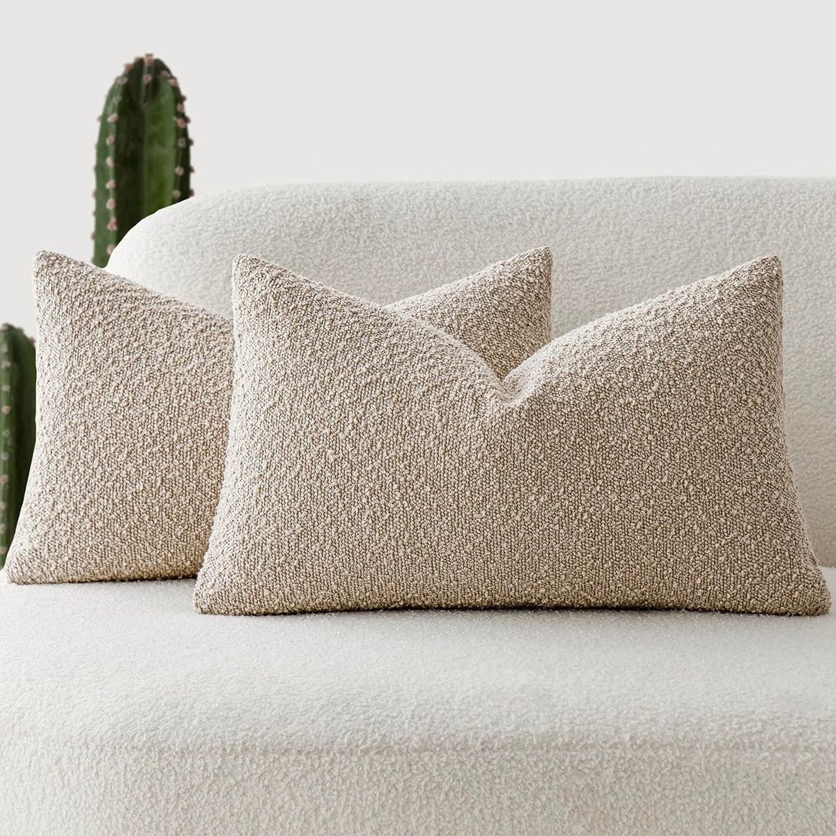 Foindtower Pack of 2, 20 x 20 Inch, Decorative Textured Boucle Throw Pillow Covers Accent Solid Pillow Cases Cozy Soft Couch Cushion Case for Chair Sofa Bedroom Living Room Home Decor, Cream White