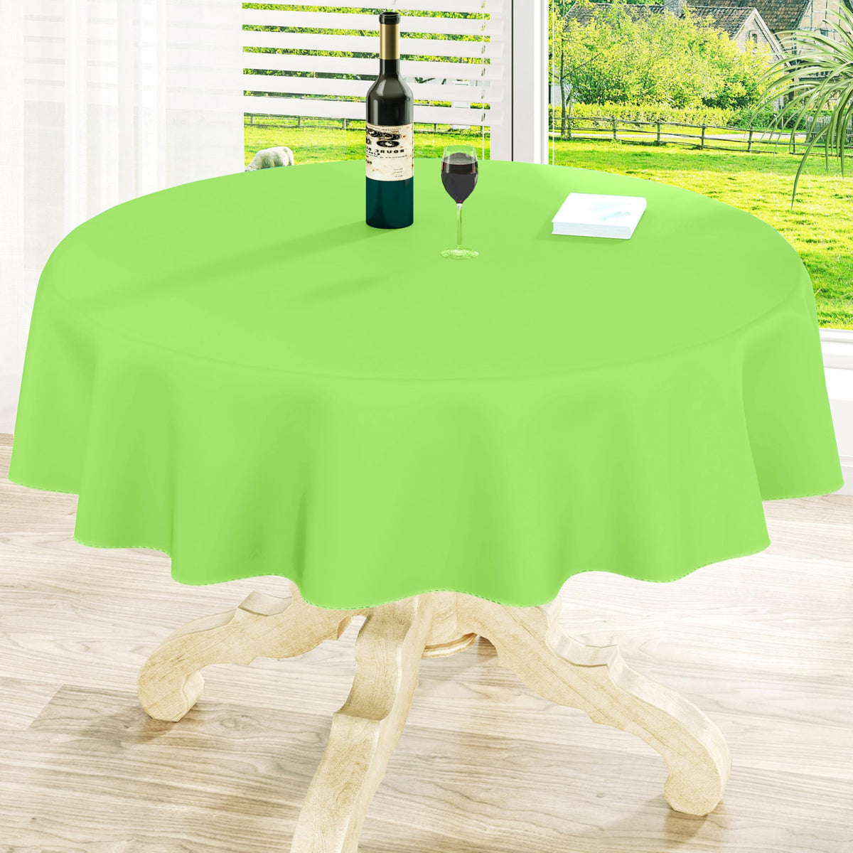 Round Navy Blue Vinyl Waterproof Tablecloth with Flannel Backed | Spillproof Wipe Clean Table Cloth, Plastic Flannel Backing for Dining, Buffet Parties Picnic Camping, 60"