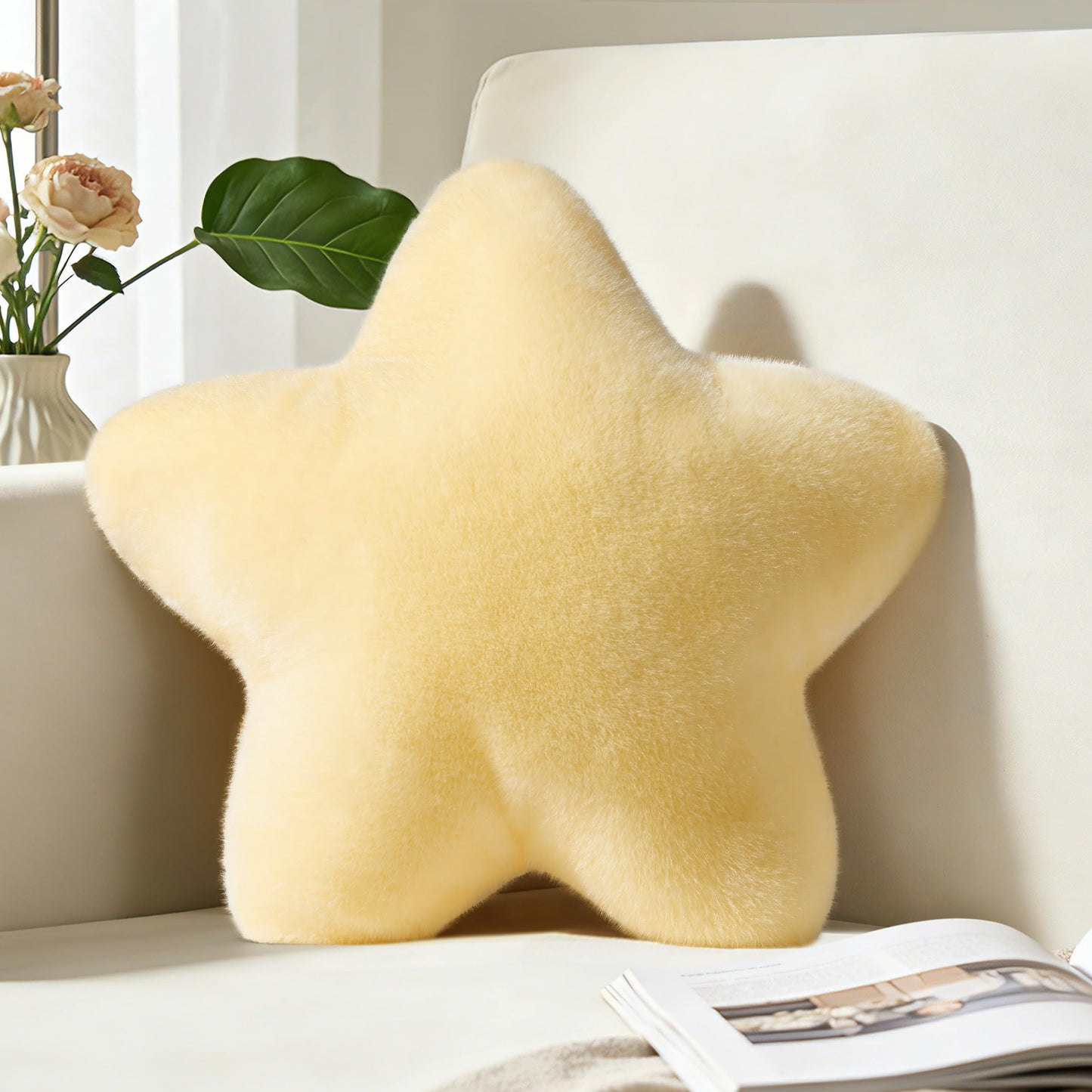 Star Pillow 15.4" Cute Soft Faux Plush Small White Decorative Throw Pillows | Star shaped, PP cotton Filling, Fluffy and Comfortable, for Gilrs Kids, for Couch Bed Sofa Bedroom Living Room