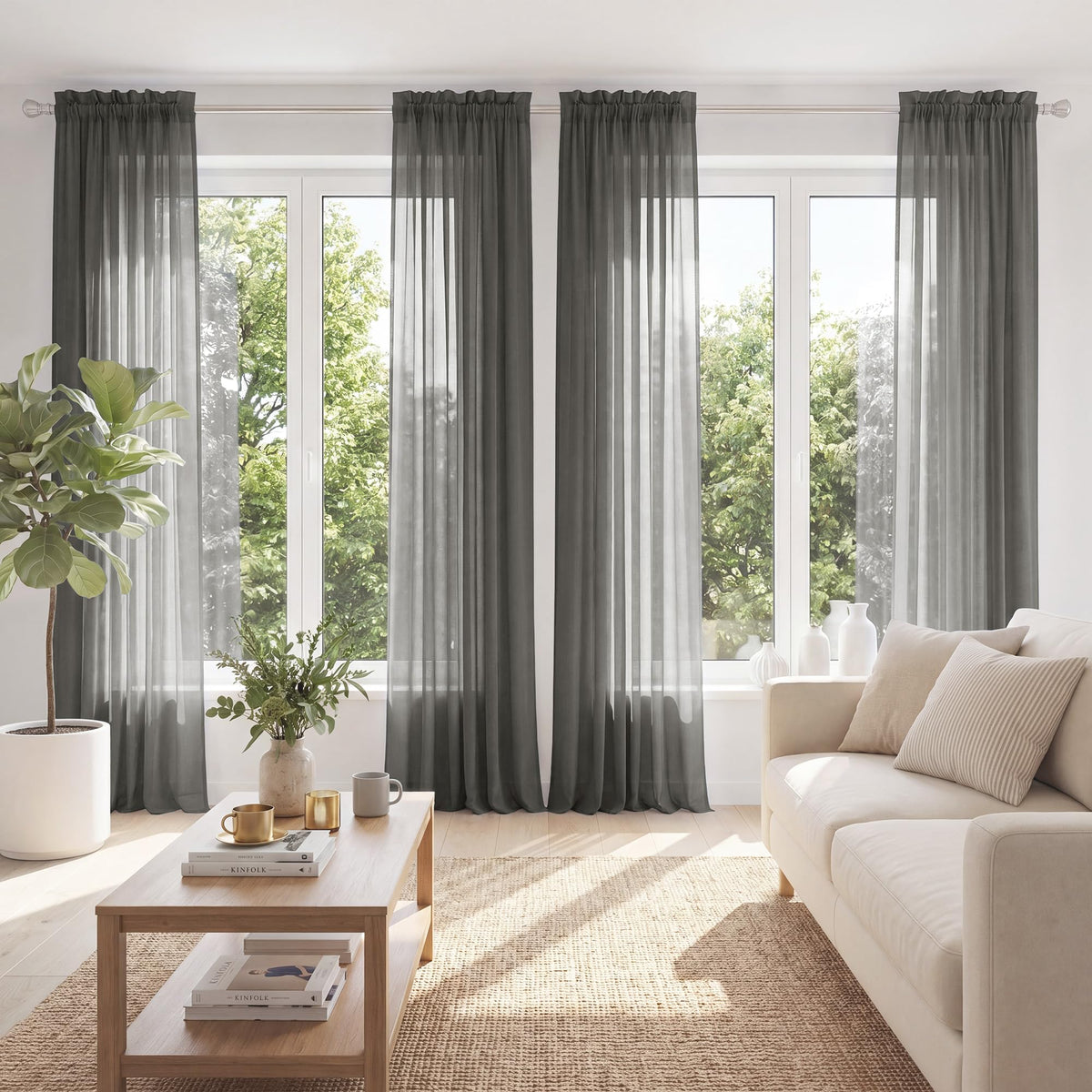 PONY DANCE 4 Panels White Sheer Curtains 96 Inches Long, W 42" x L 96" | Rod Pocket Light Filtering Voile Window Drapes for Living Room & Bedroom, Airy Soft Breathable Fabric Window Treatments