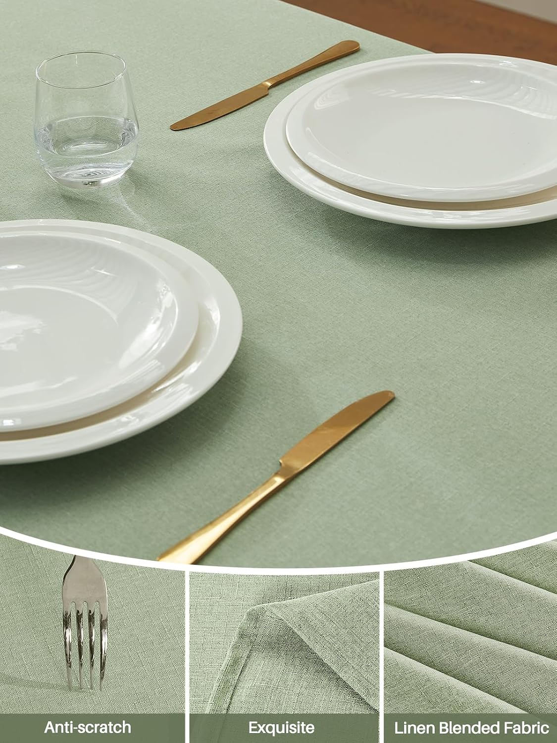 IVAPUPU Textured Linen Rectangle Table Cloth, Sage Green, 52 x 70 Inch | Waterproof Wrinkle-free & Wipeable Tablecloths Rectangular, for Kitchen Wedding Outdoor Birthday Dining Farmhouse Decor