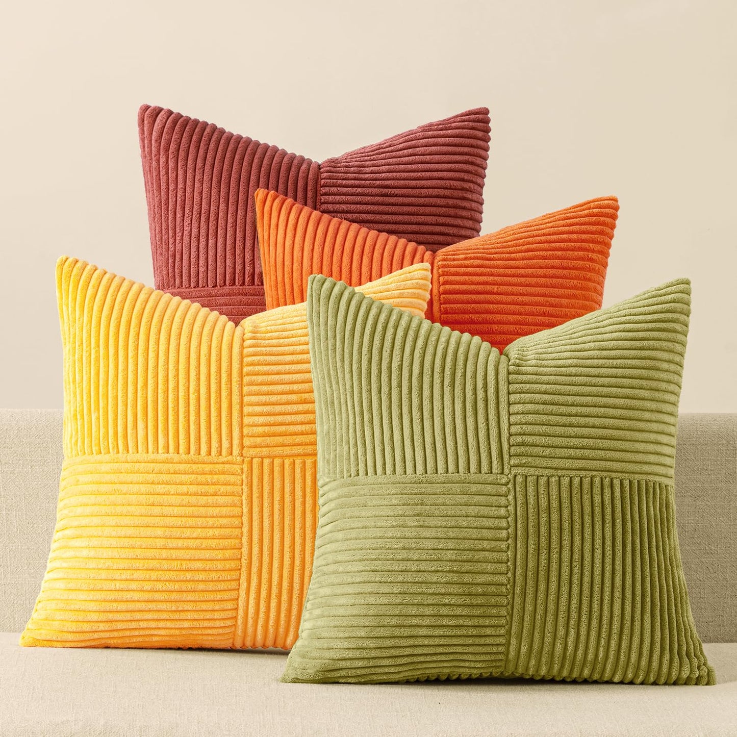 MIULEE Fall Teal Orange Decorative Throw Pillow Covers 18x18 Inch Set of 4 Boho Corduroy Striped Cushion Cases Modern Farmhouse Patchwork Pillow Cases for Couch Sofa Bedroom Home Decor