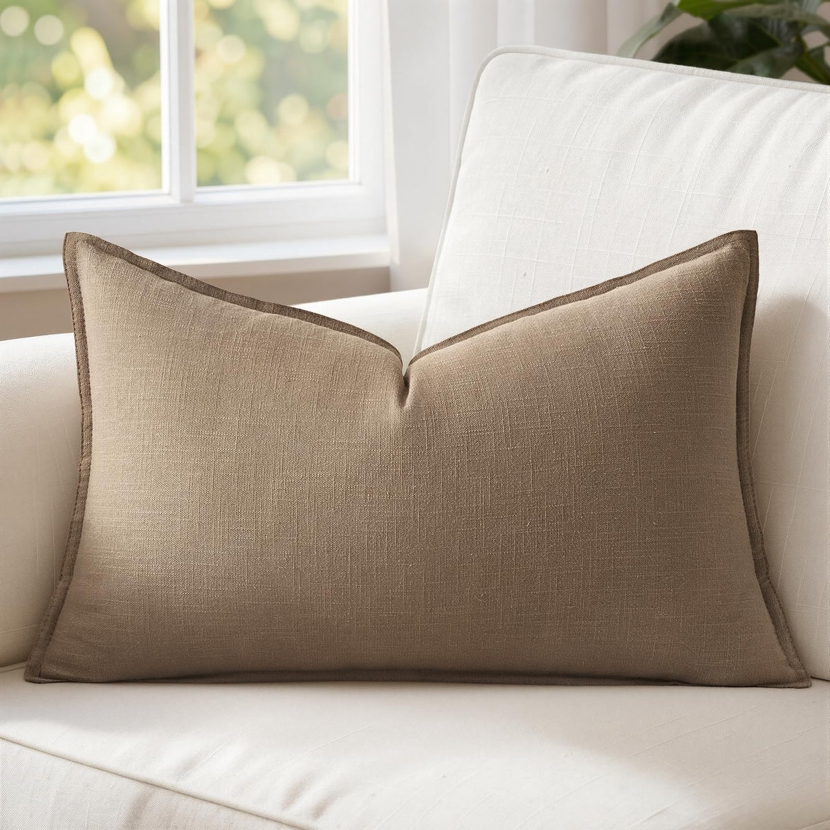MIULEE Decorative Linen Lumbar Pillow Cover 14x36 Inch Natural Beige | Boho Farmhouse Neutral Couch Long Throw Pillow for Bed, Pack of 1 Accent Modern Pillowcase, Sofa Livingroom Home Decor