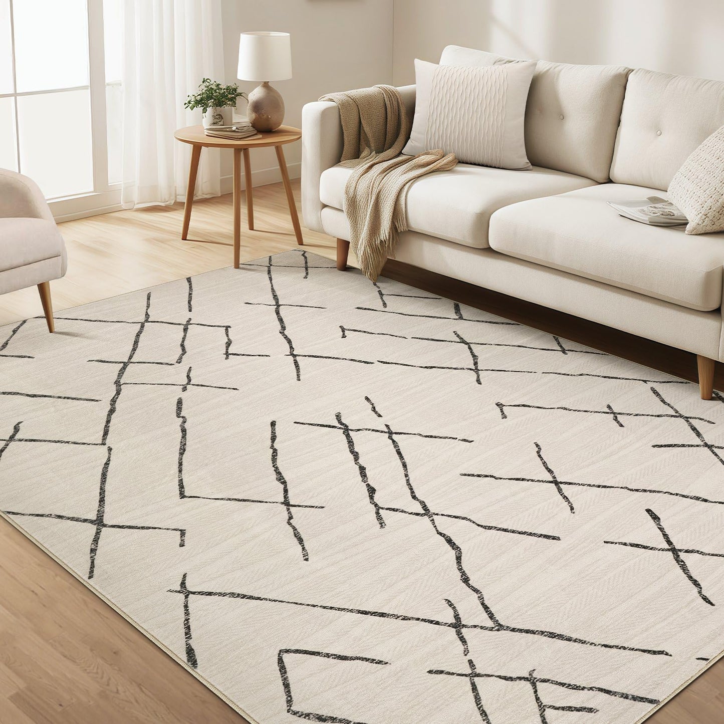 kakania 9x12 Washable Area Rug: Non Slip Soft Thin Carpet, Boho Geometric Modern Decor, Easy Clean Indoor Floor Large Rugs for Living Room Bedroom Kids Dorm Office Dining - Brown