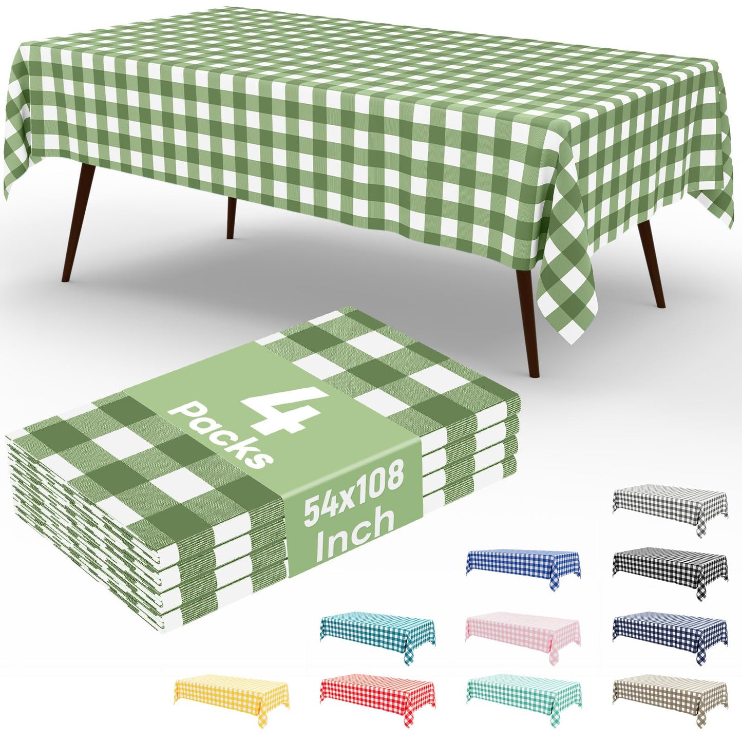 4 Packs Buffalo Disposable Table Cloth, 54 x 108 Inch Waterproof Plastic Tablecloth, Rectangle Red and White Checkered Table Covers for Picnic, Birthday, Party, Back to School