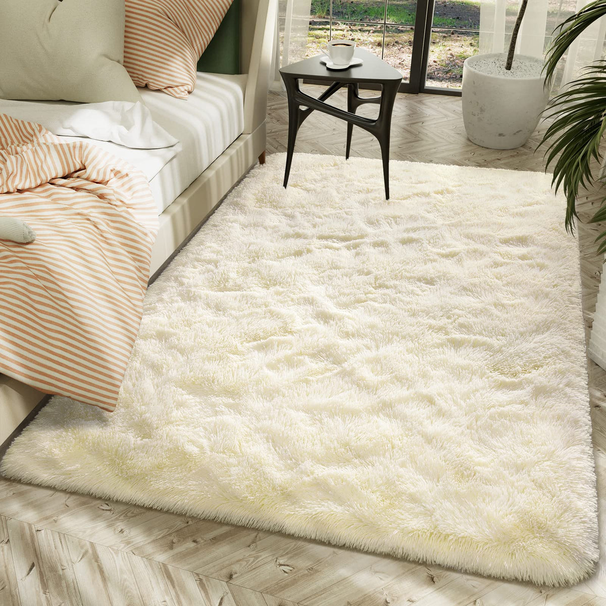 LOCHAS Area Rugs Fluffy Living Room Carpets for Kids Bedroom 6x9, Cream | Ultra Soft Indoor Modern Shaggy Rug for Dorm Nursery Boys Girls Home Decor