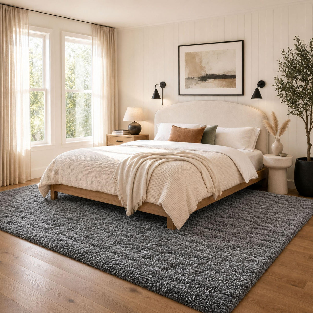 Ophanie 8x10 Area Rugs for Living Room, Washable Non-Slip Fluffy Soft Large Shag Bedroom Carpet, Ivory Big Indoor Nursery Rug, Carpets for Boy and Girls Room Dorm Decor with Over 99 pcs Pile fibers