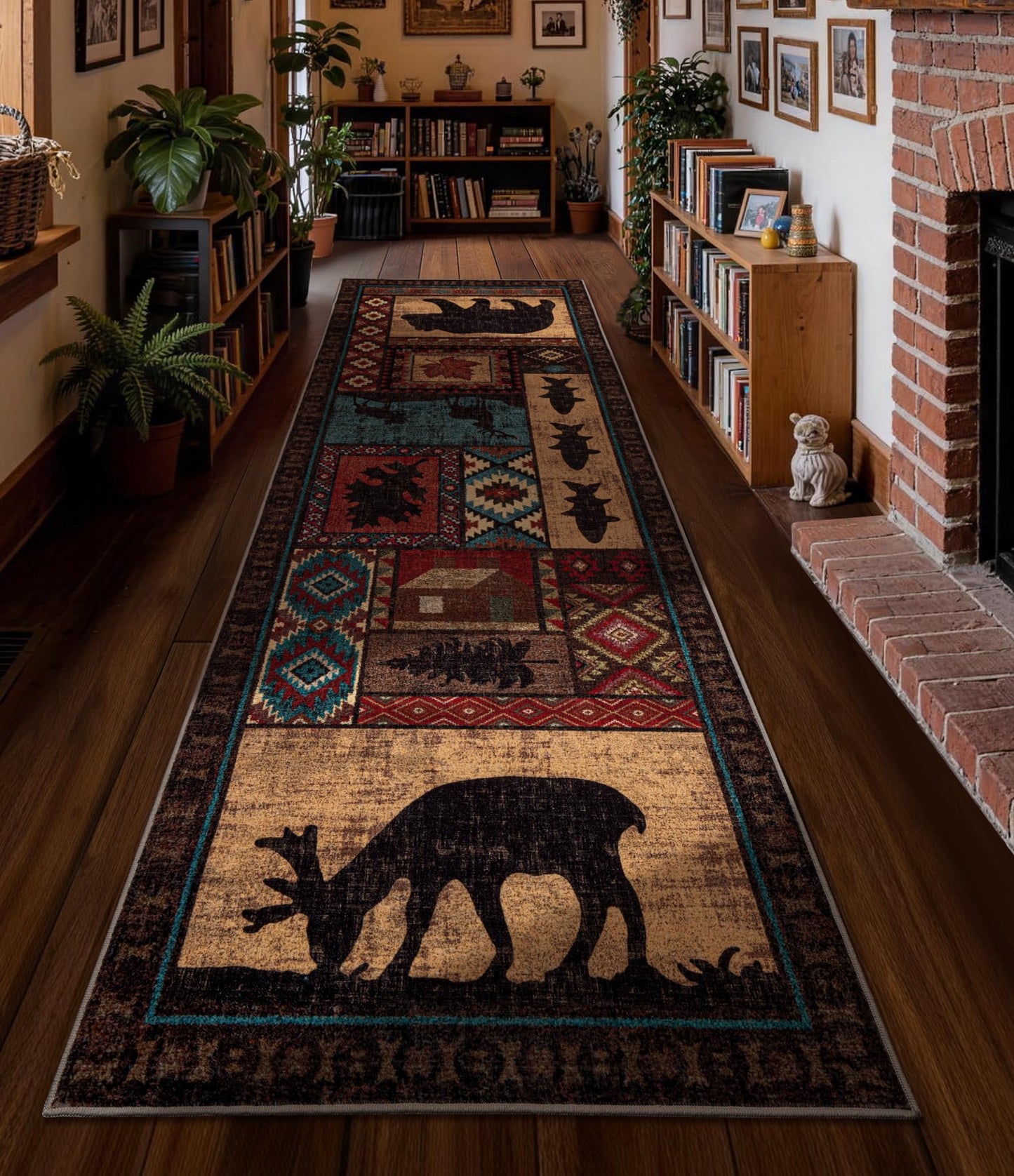 Rustic Cabin Area Rug 5x7,Machine Washable Lodge Bear Rug,Non-Slip Low Pile Print Pattern Southwestern Rug for Living Room Bedroom