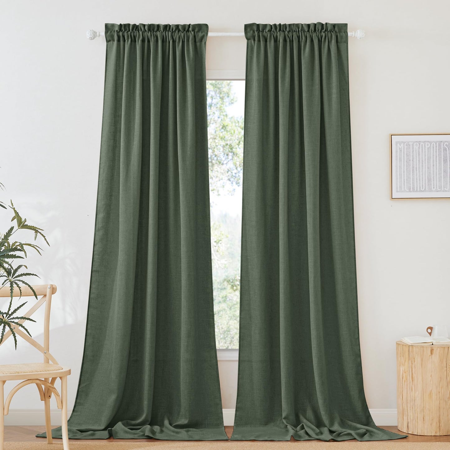 RYB HOME White Semi Sheer Curtains 84 inches Long for Living Room | Half Privacy, Linen Textured, Sheer Light Filtering, Vertical Window Drapes, for Bedroom Dining, White, W52 x L84, 2 Panels