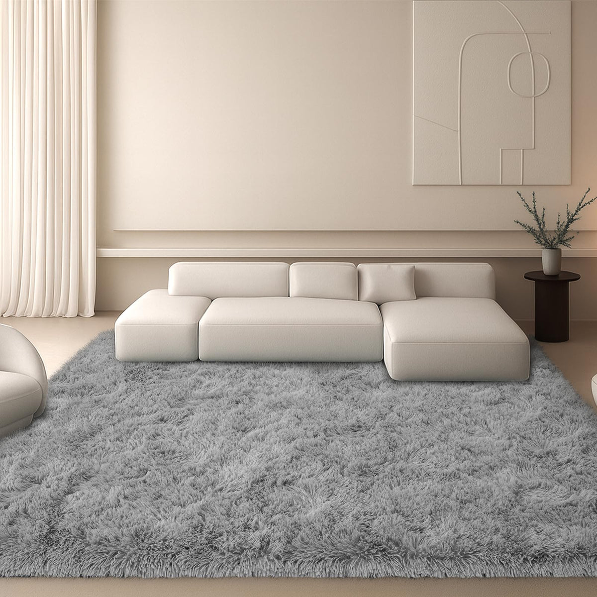 8x10 Cream Fluffy Shag Area Rug, Non-Slip Soft Carpet for Home | Soft Plush Rug With Durable Non-Slip Backing. Ideal for Living Room, Bedroom, Kids Room. Thick, Cozy, Modern Design.