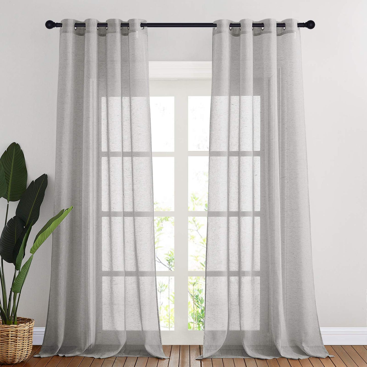 NICETOWN White Sheer Linen Curtains for Living Room 84 inch Length 2 Panels Set, Grommet Semi Sheer Privacy with Light Filtering Flax Window Treatments for Bedroom, W52 x L84