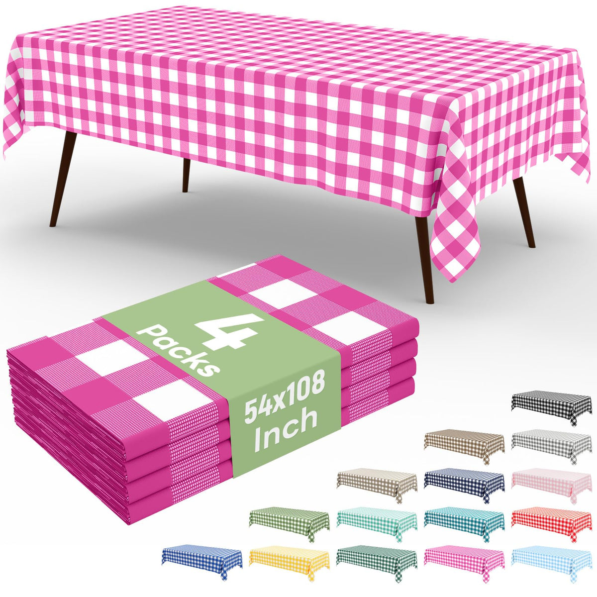 4 Packs Buffalo Disposable Table Cloth, 54 x 108 Inch Waterproof Plastic Tablecloth, Rectangle Red and White Checkered Table Covers for Picnic, Birthday, Party, Back to School