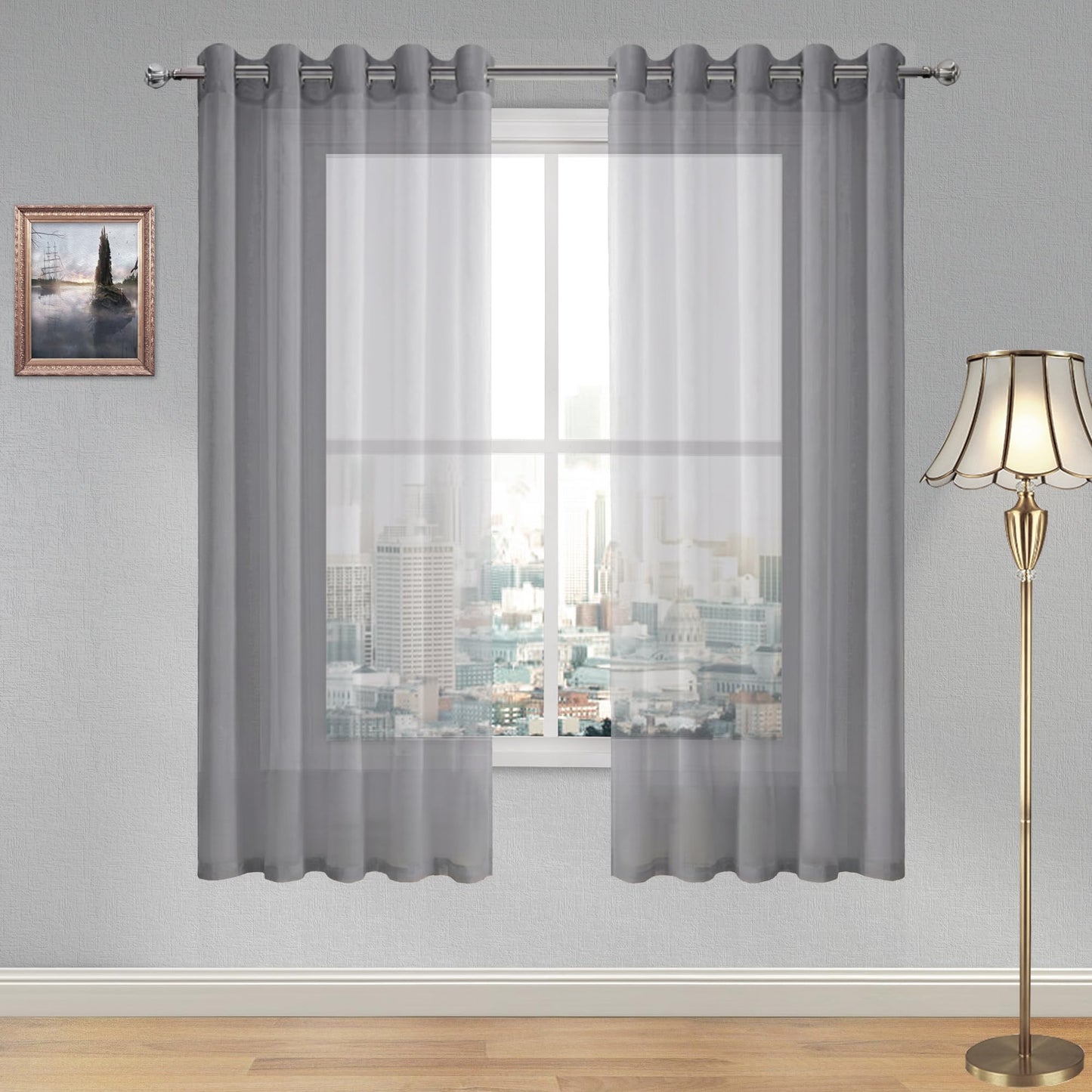 DWCN White Sheer Curtains Linen Look Semi Transparent Voile Grommet White Curtains for Living Dining Room Drapes 52 x 84 Inch Long, Set of 2 Panels