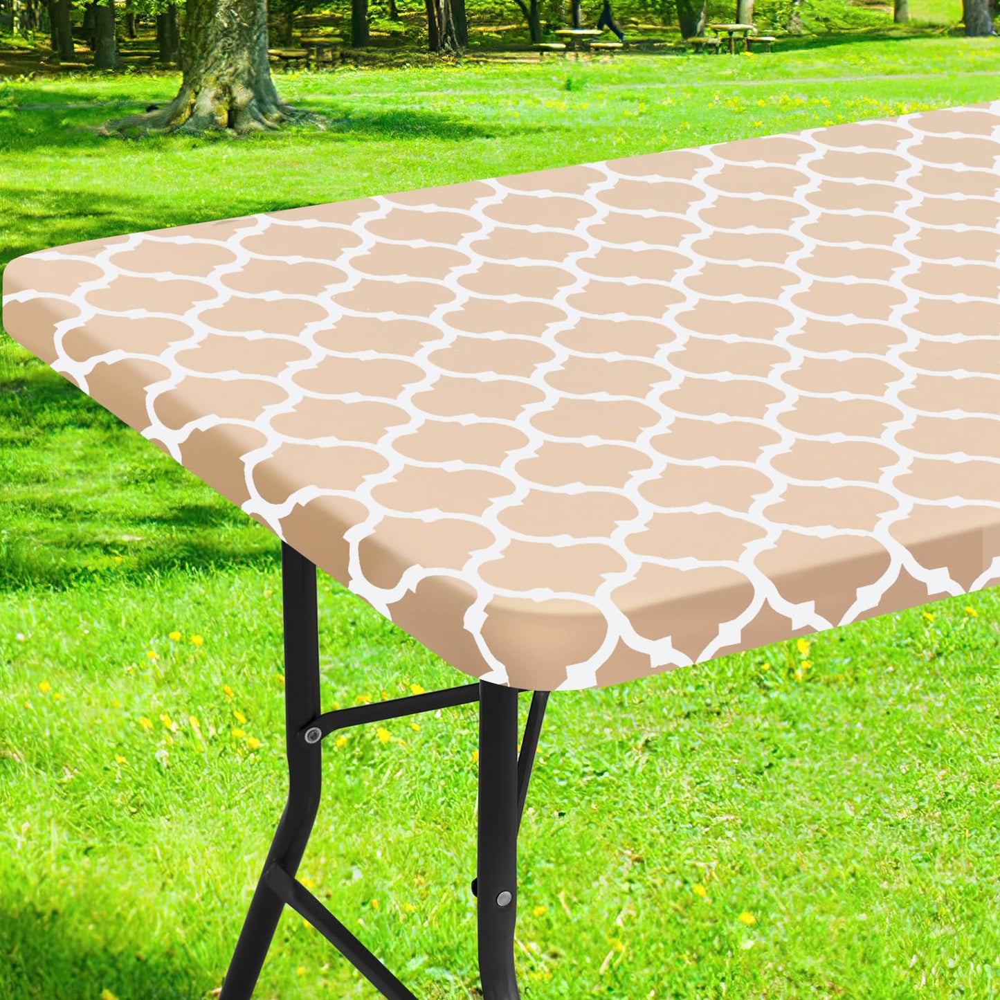 Smiry Picnic Fitted Table Cover, 6 Foot Flannel Backed Vinyl Tablecloth | Waterproof Elastic Stretch Table Cloth, Wipeable Plastic Tablecloth for Camping, Indoor & Outdoor (Grey, 30" x 72")