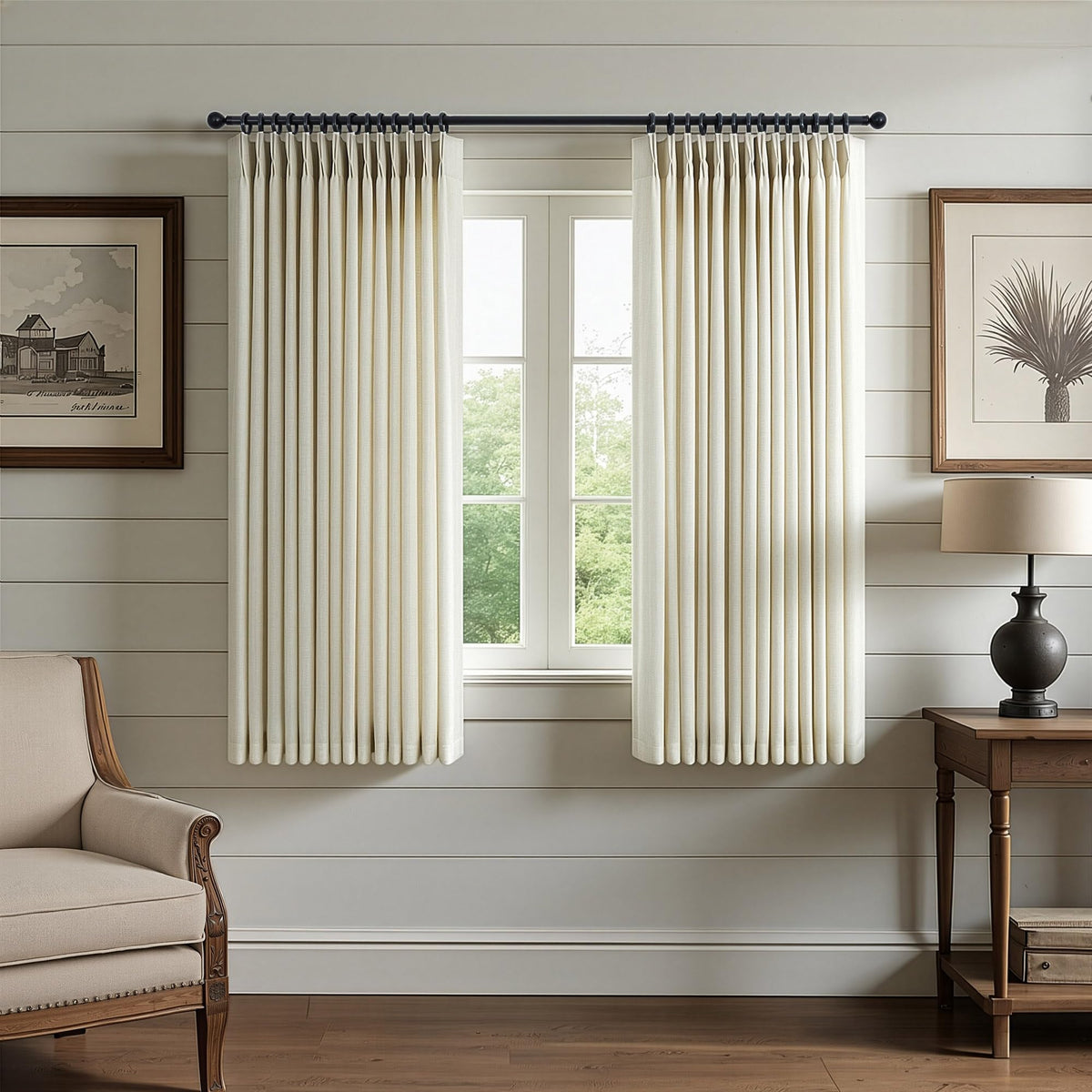 White Linen Pleated Curtains 84 Inches Long for Bedroom Back Tab Light Filtering Sheer Pinch Pleat Drapes Hook Ring Modern Farmhouse Coastal Cotton Textured Gauze Curtain Living Room 84 Length 2 Panel