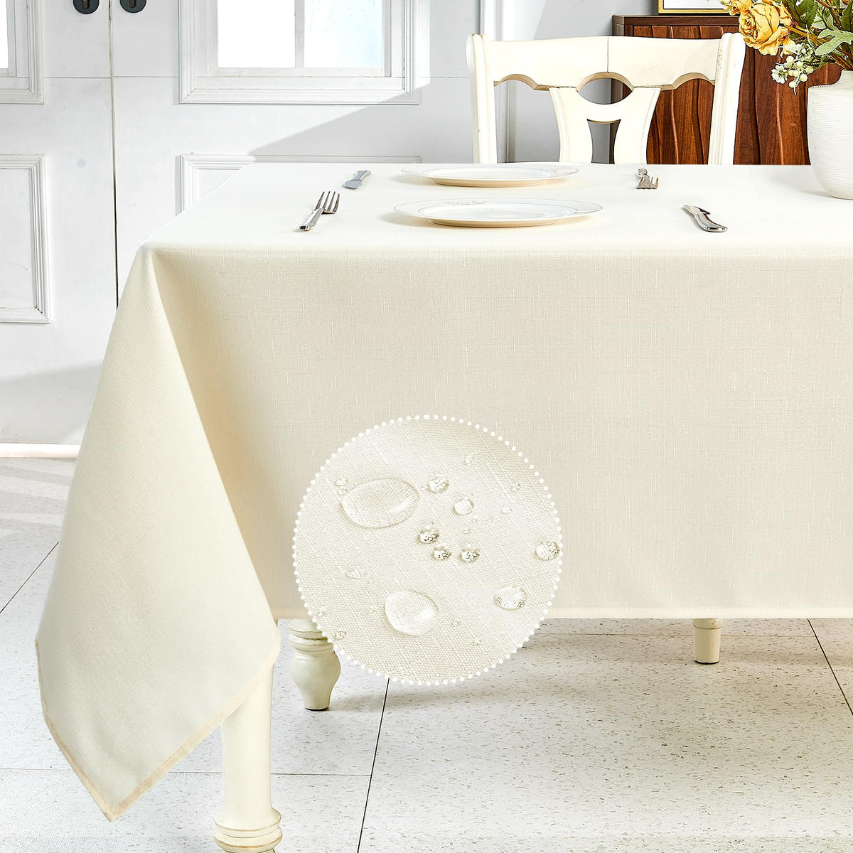 IVAPUPU Textured Linen Rectangle Table Cloth, Sage Green, 52 x 70 Inch | Waterproof Wrinkle-free & Wipeable Tablecloths Rectangular, for Kitchen Wedding Outdoor Birthday Dining Farmhouse Decor