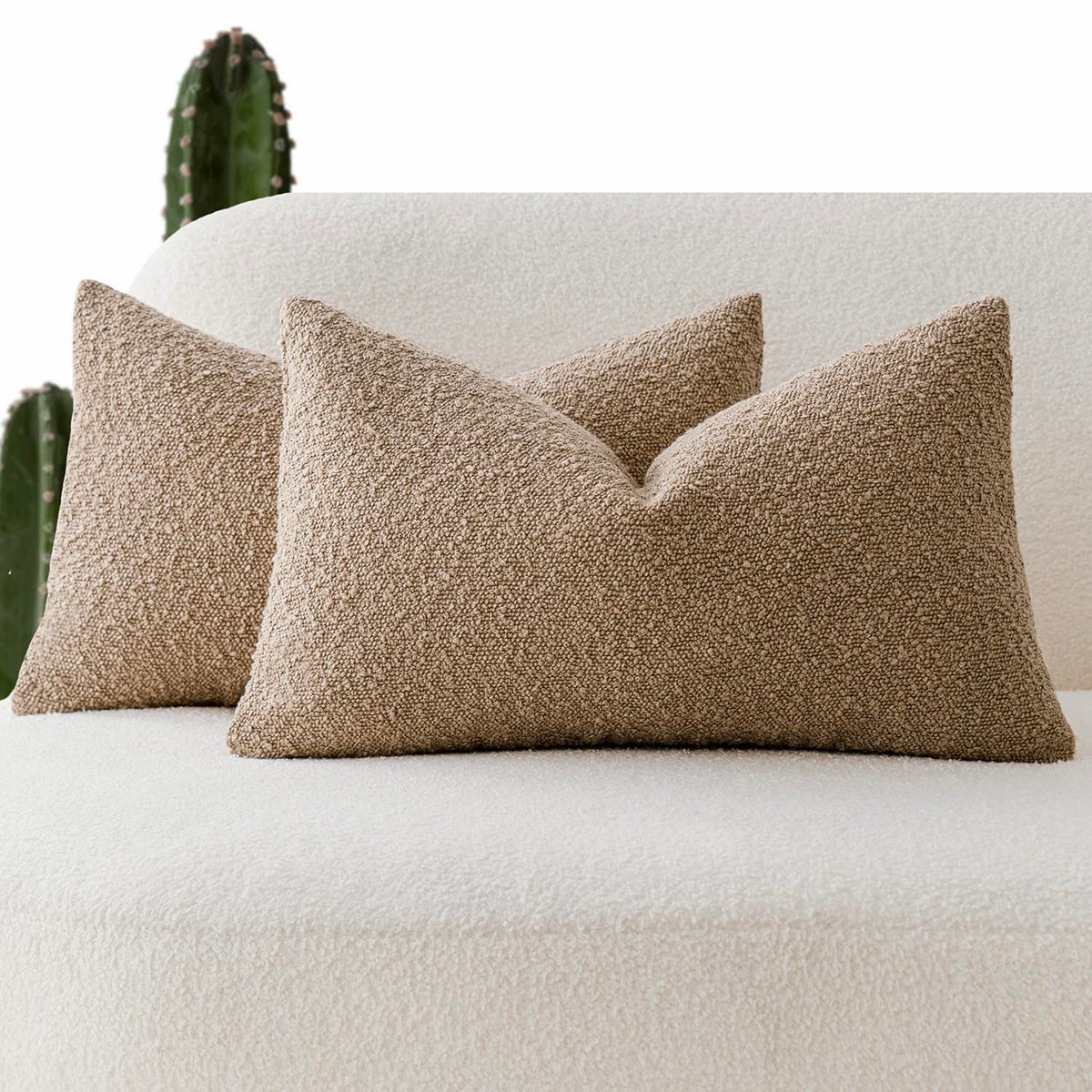 Foindtower Pack of 2, 20 x 20 Inch, Decorative Textured Boucle Throw Pillow Covers Accent Solid Pillow Cases Cozy Soft Couch Cushion Case for Chair Sofa Bedroom Living Room Home Decor, Cream White