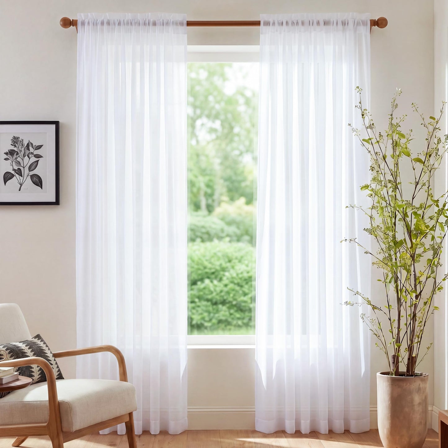 NICETOWN White Sheer 96 inches Long Curtains for Living Room, Rod Pocket Lightweight Drapes Voile Sheer Air & Breathable Window Treatments for Bedroom, W42 x L96, 2 Panels
