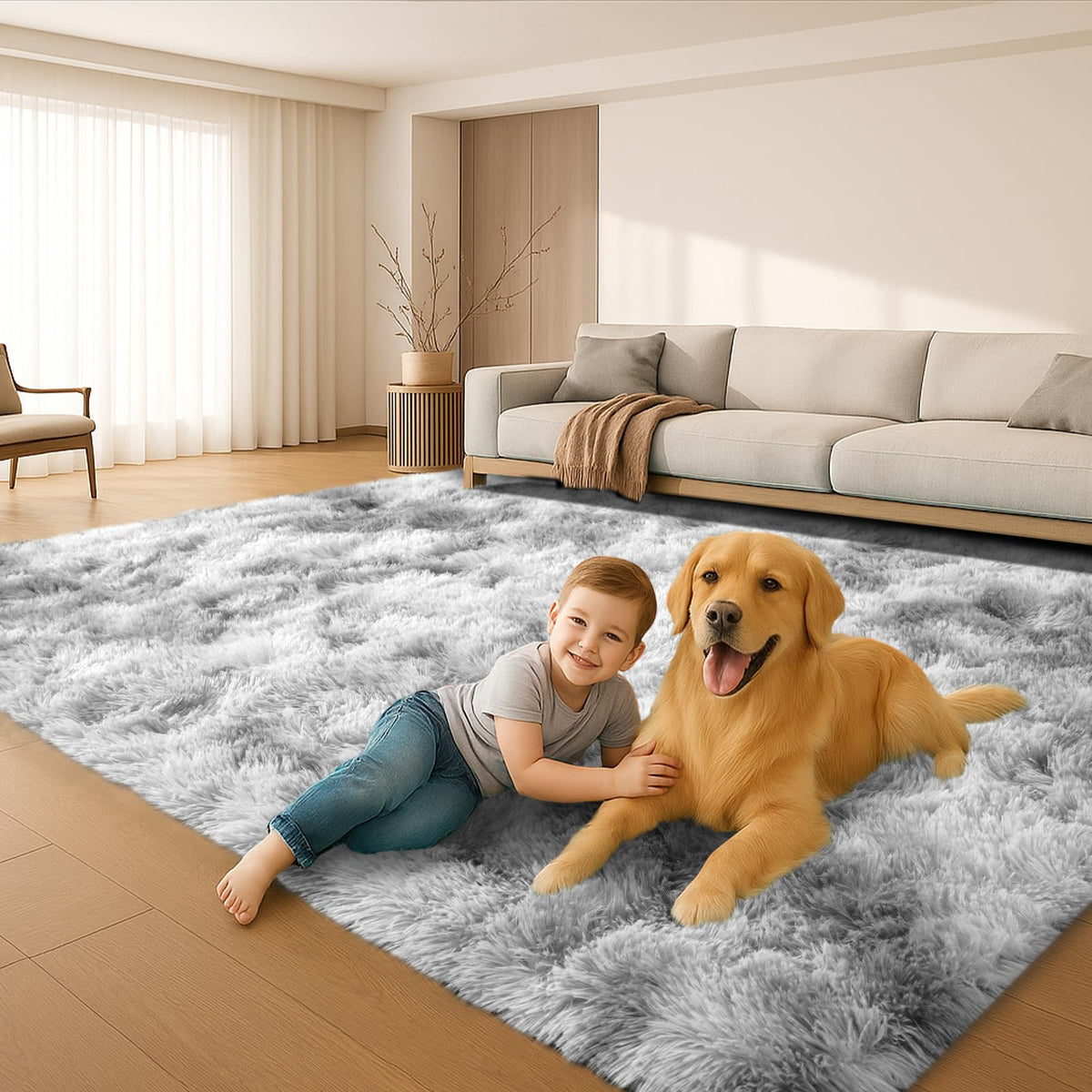 8x10 Cream Fluffy Shag Area Rug, Non-Slip Soft Carpet for Home | Soft Plush Rug With Durable Non-Slip Backing. Ideal for Living Room, Bedroom, Kids Room. Thick, Cozy, Modern Design.