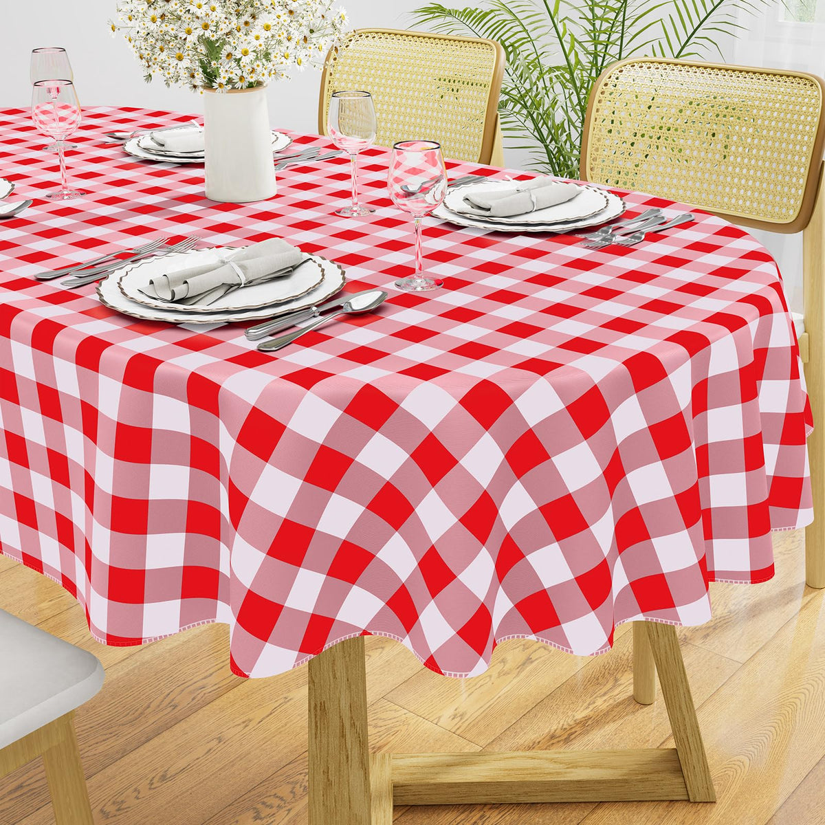 Rectangle Waterproof Vinyl Table Cloth, Buffalo Flannel Backed Tablecloth, Wipeable Plastic Table Cover for Dinner, Kitchen, Outdoor (60" x 84", Black and White)