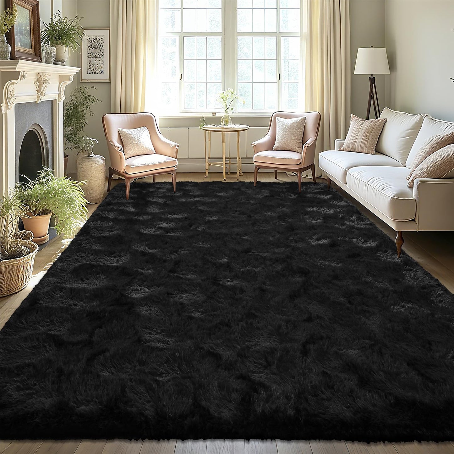 LOCHAS Area Rugs Fluffy Living Room Carpets for Kids Bedroom 6x9, Cream | Ultra Soft Indoor Modern Shaggy Rug for Dorm Nursery Boys Girls Home Decor