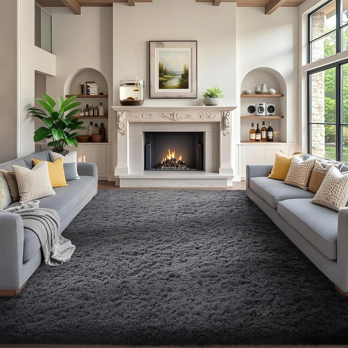 Ophanie Area Rugs for Living Room Bedroom, Washable Non-Slip Fluffy Soft Grey Shag Carpet, Indoor Floor Gray 4x6 Fuzzy Shaggy Living Room Plush Rug for Kids Home Dorm Decor Aesthetic
