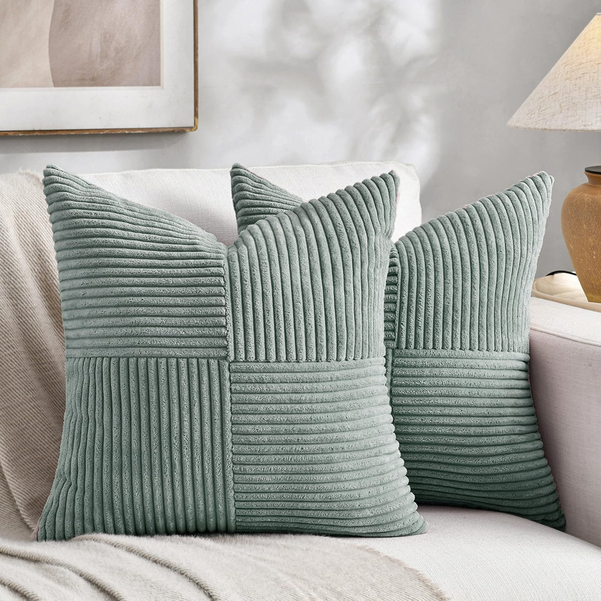 Fancy Homi 2 Packs Rust Boho Decorative Throw Pillow Covers 18x18 Inch for Couch Bed Sofa, Farmhouse Fall Home Decor, Soft Corss Corduroy Patchwork Textured Terracotta Accent Cushion Case 45x45 cm