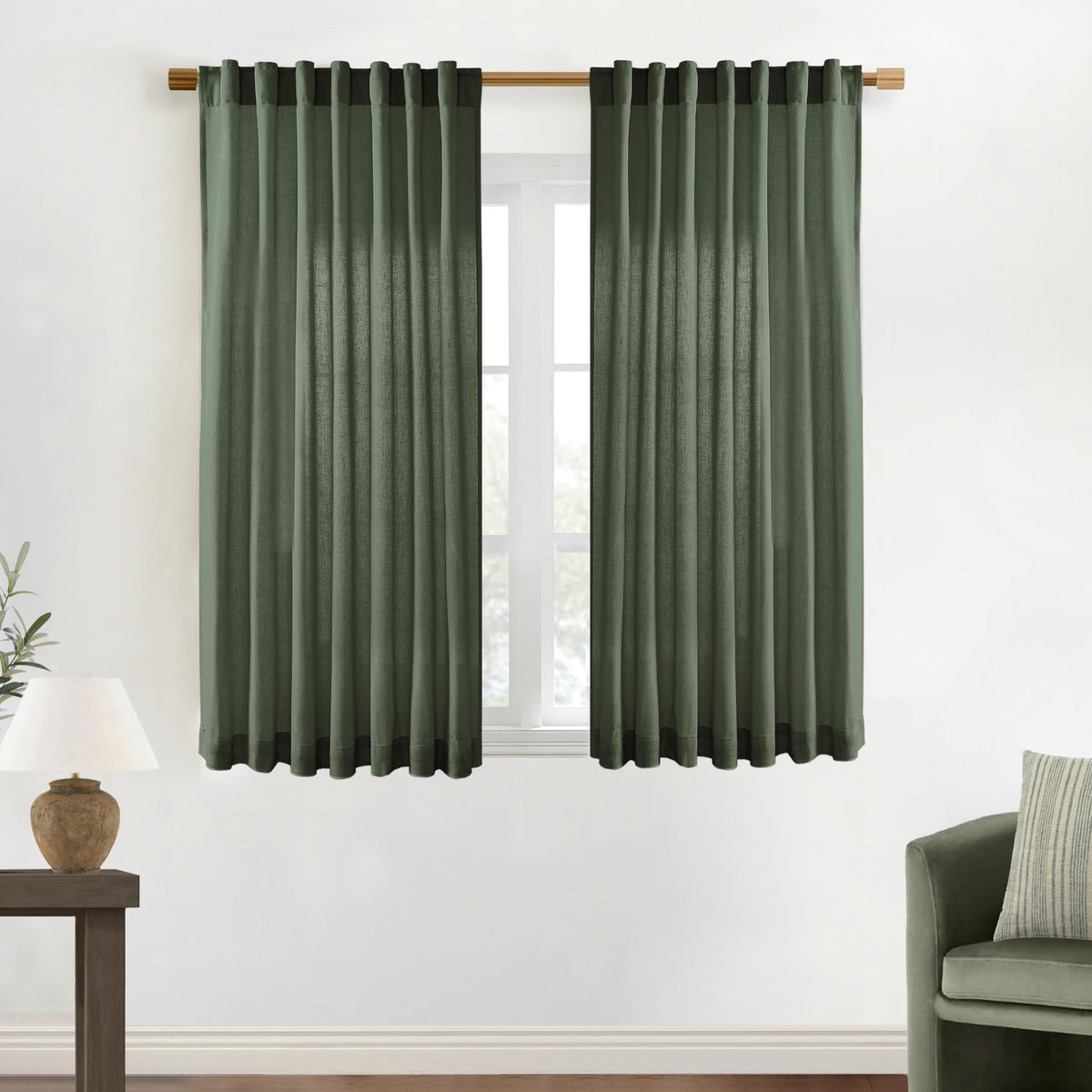 Linen Cotton Curtains for Living Room, Cream Off White Natural Fabric Light Filtering Semi Sheer Curtains 84 Inches Long, Ivory Pleated Farmhouse Curtain Drapes 84 Inch Length 2 Panels Set Dining Room