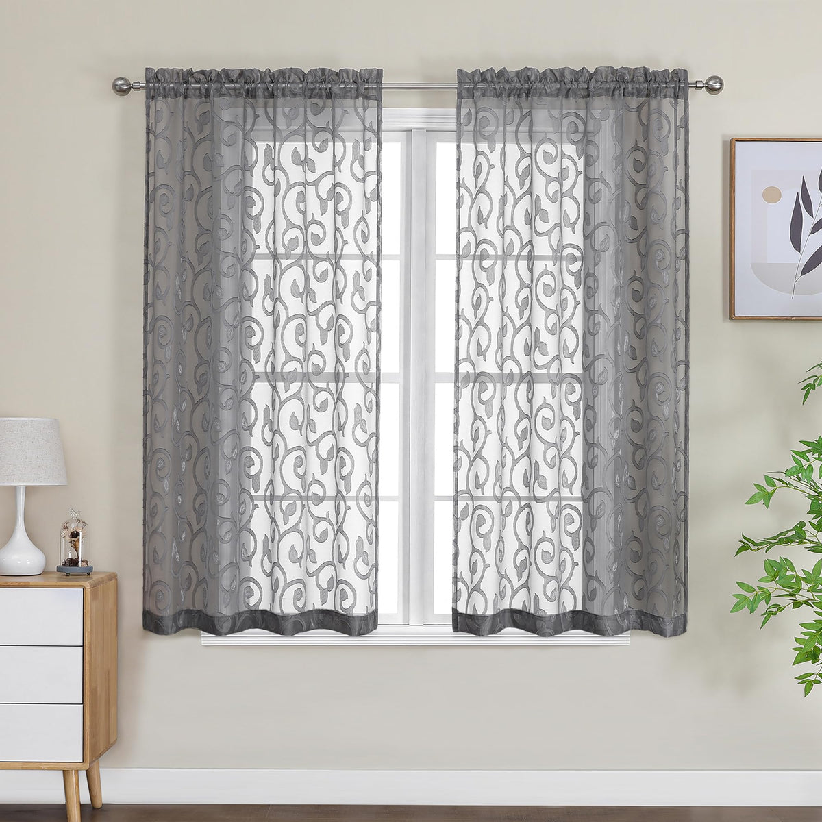 Furman Ivory Sheer Curtains 84 inches Long for Bedroom Living Room 2 Panels Set, Jacquard Clip Light Filtering Semi Sheer Curtain Rod Pocket Window Drapes, 2 Pcs Each 40 W 84 L